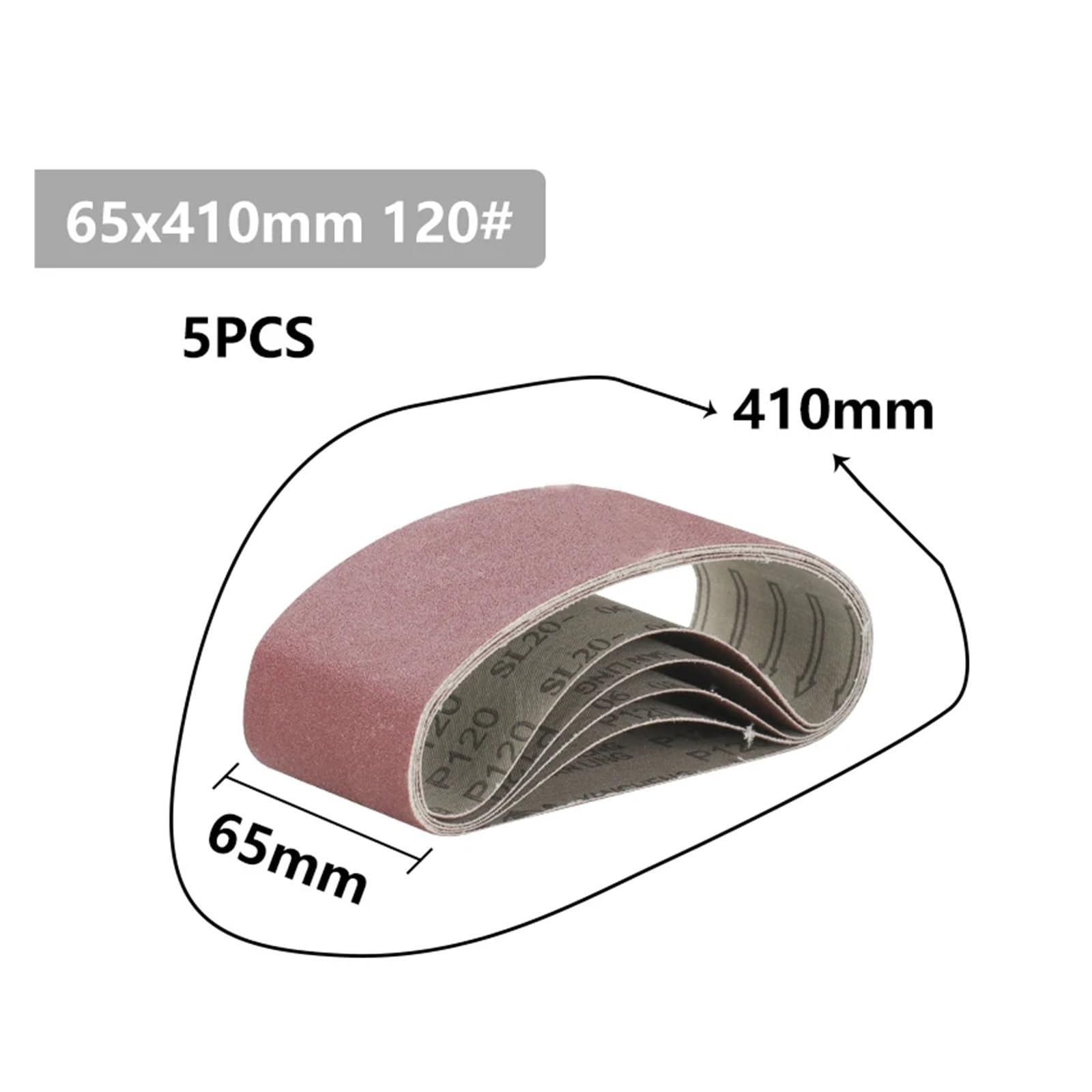 Nastro Abrasivo 5 nastri abrasivi in ​​ossido di alluminio da 65x410 mm, grana 40/60/80/120, for levigare legno, metallo e plastica(5pcs 120 Grit)
