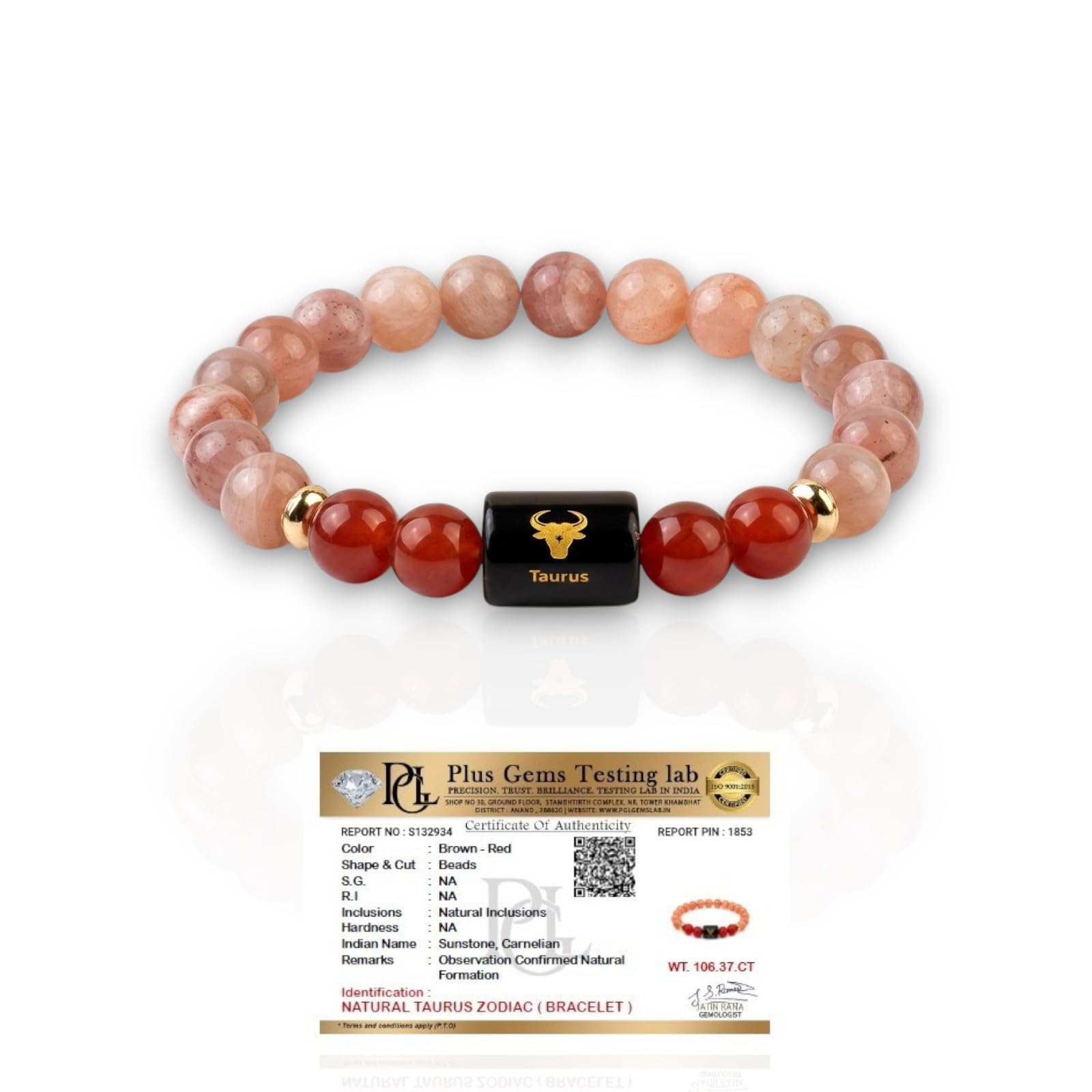 Certified Taurus Zodiac Bracelet (वृषभ राशि) | Original Sunstone & Carnelian Crystal Bracelet for Men & Women | Strength, Balance, Confidence & Positive Energy | 8mm Natural Healing Gemstone Astrology Bracelet | Premium Zodiac Gift-image-4
