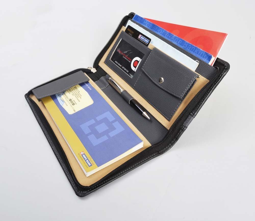 Leatherite Black And Grey Cheque Book Holder Document Folder