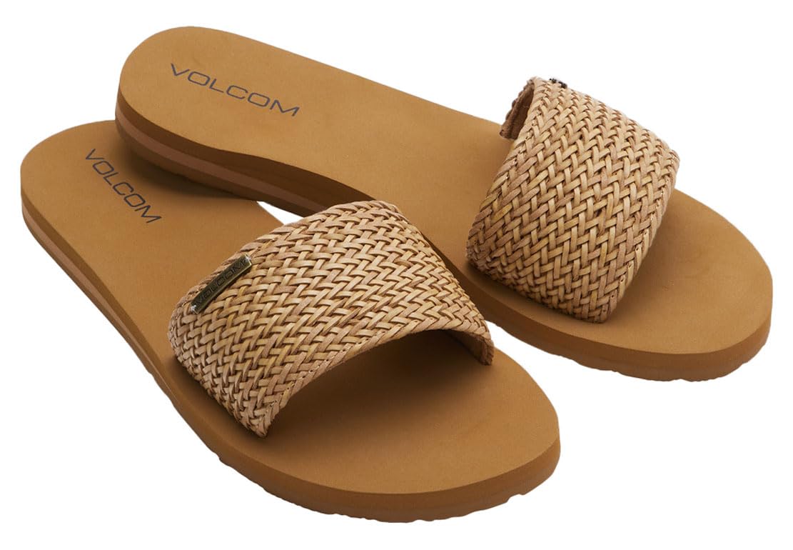Volcom Women's Simple Slide Sandals – Cushioned Synthetic Leather Strap Slides With Padded Footbed