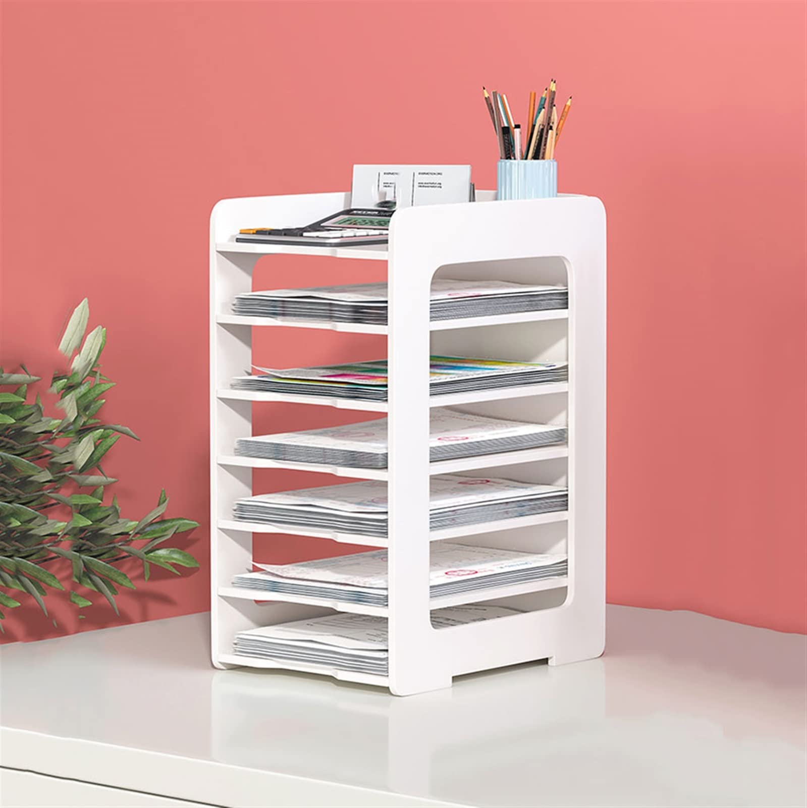 TOMYEUS Rastrelliere di File Scatola di archiviazione Documento Documento Ricevuta Classificazione Desk Rack Desktop Organizer File Rack 7 Strati Bianco Grande capacità Stoccaggio da scrivania