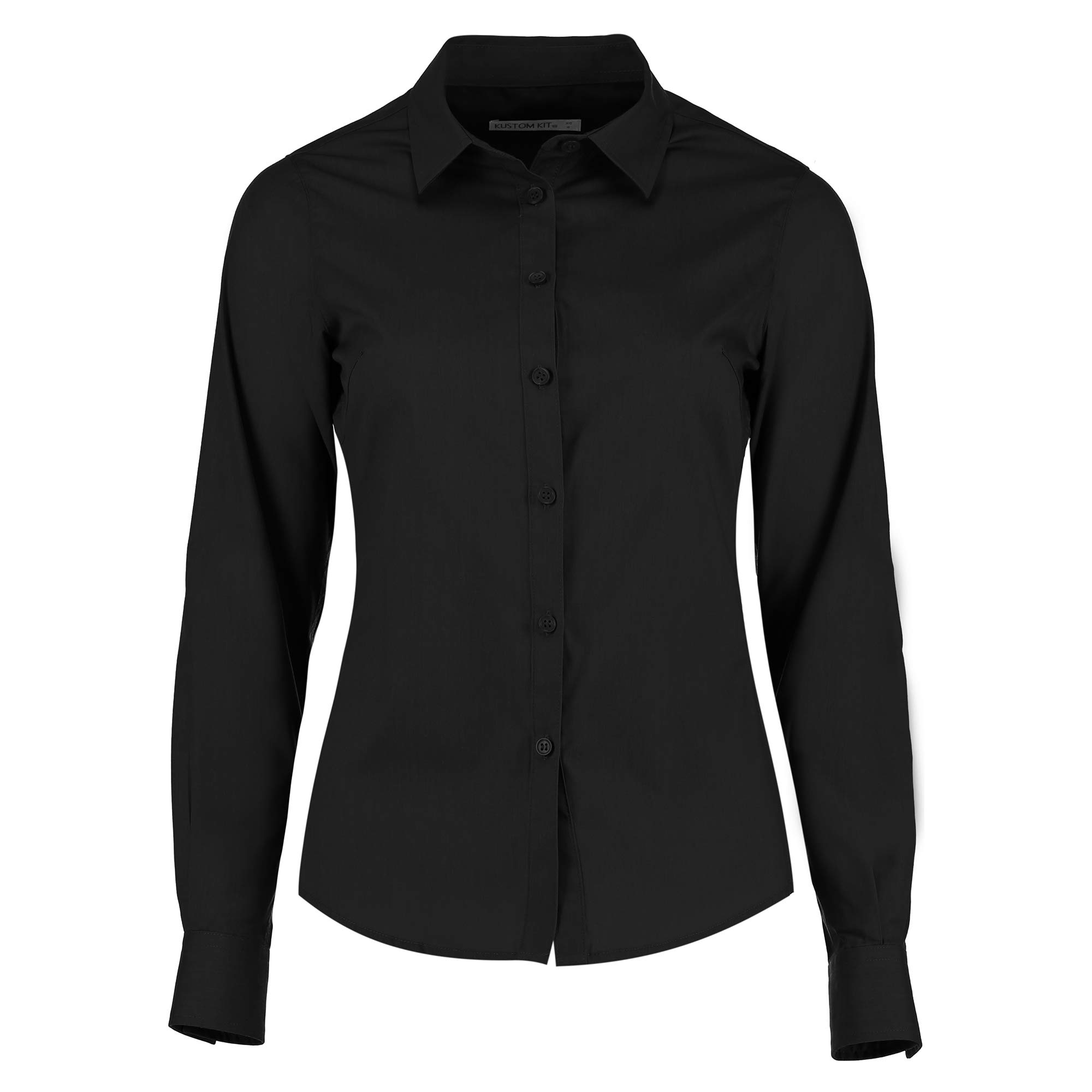 Kustom Kit Womens Long Sleeve Tailored Poplin Business Shirt Black Size 8