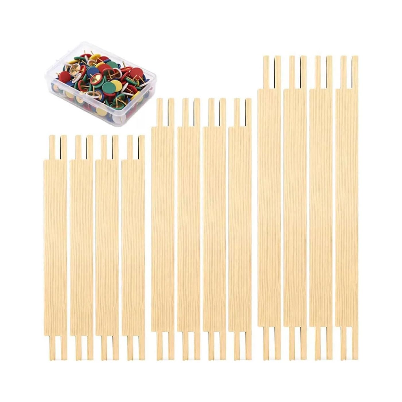 12 Stück Holz Stickrahmen Rollen Kreuzstich Set mit 100 Reißnägeln | 3 Größen glattes Kiefernholz Bastelzubehör for Handstickerei Anfänger