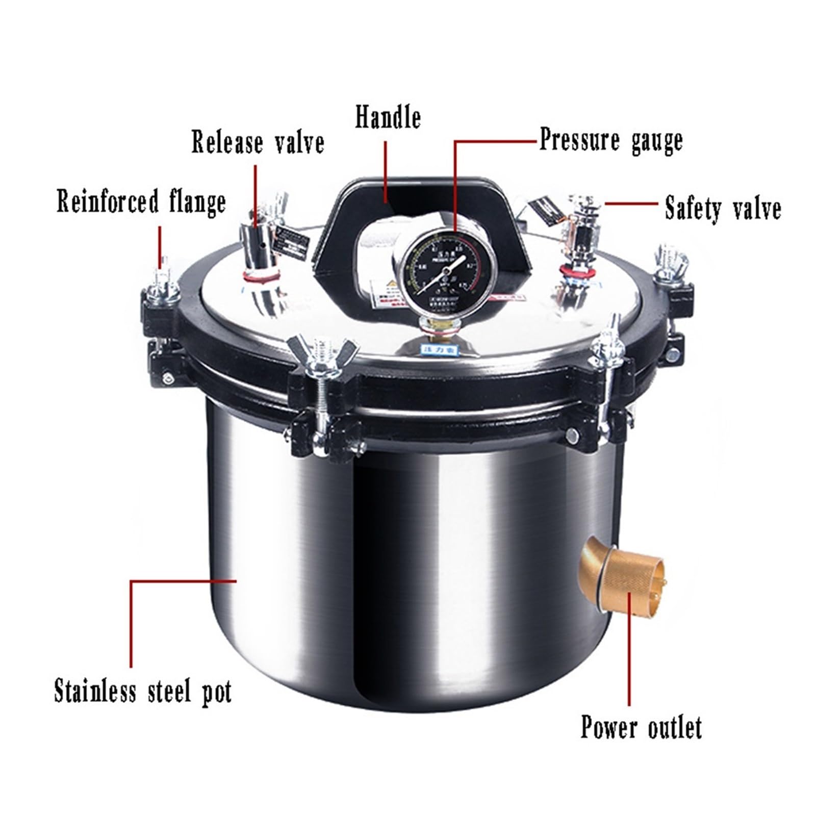 Autoclave portatile in acciaio inox, sterilizzatore ad alta pressione, pentola per sterilizzazione a vapore, efficiente e veloce (18 l)