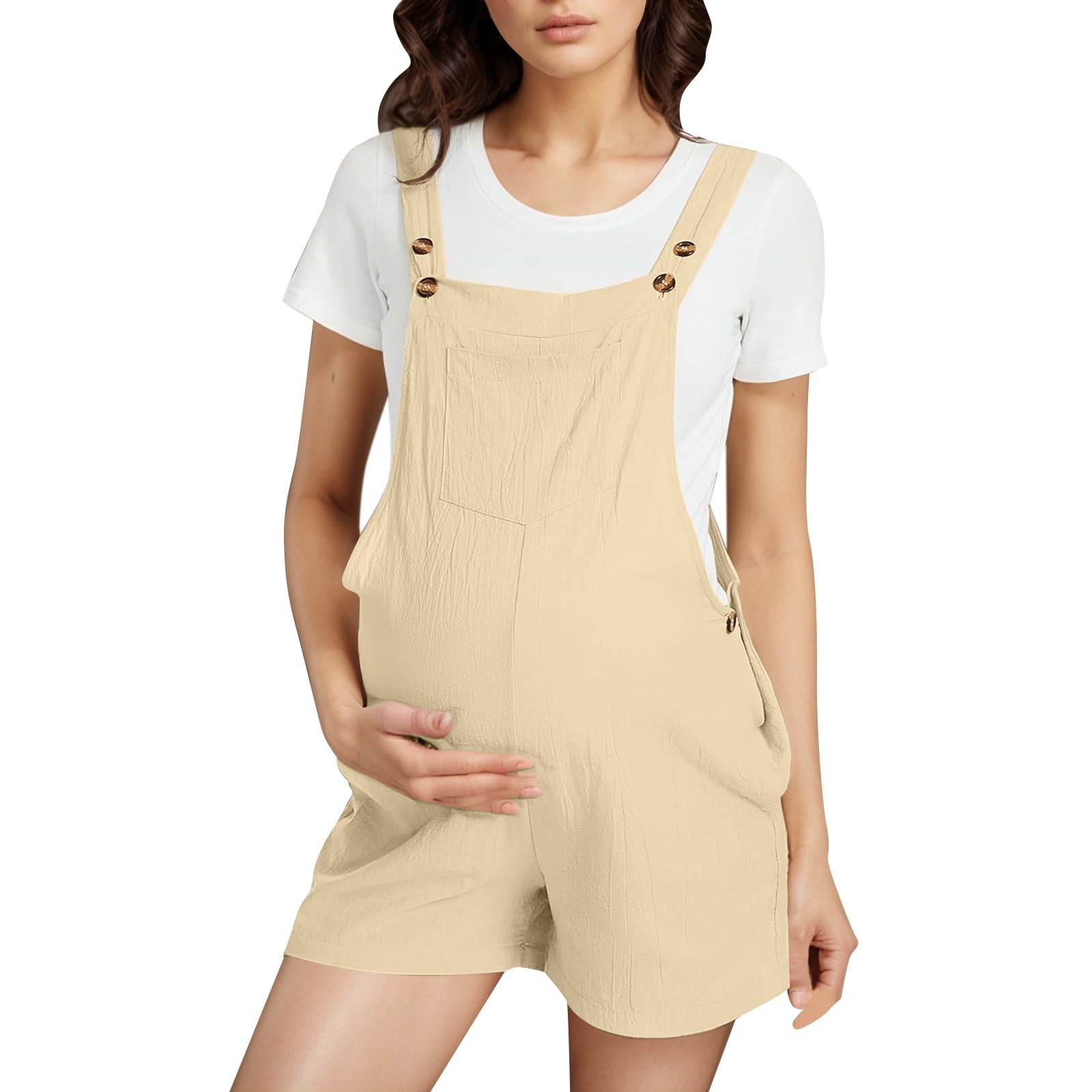 Generisch Latzhose Schwangerschaft Kurz Damen Umstands Jumpsuit Lose Baumwolle Overalls Sommer