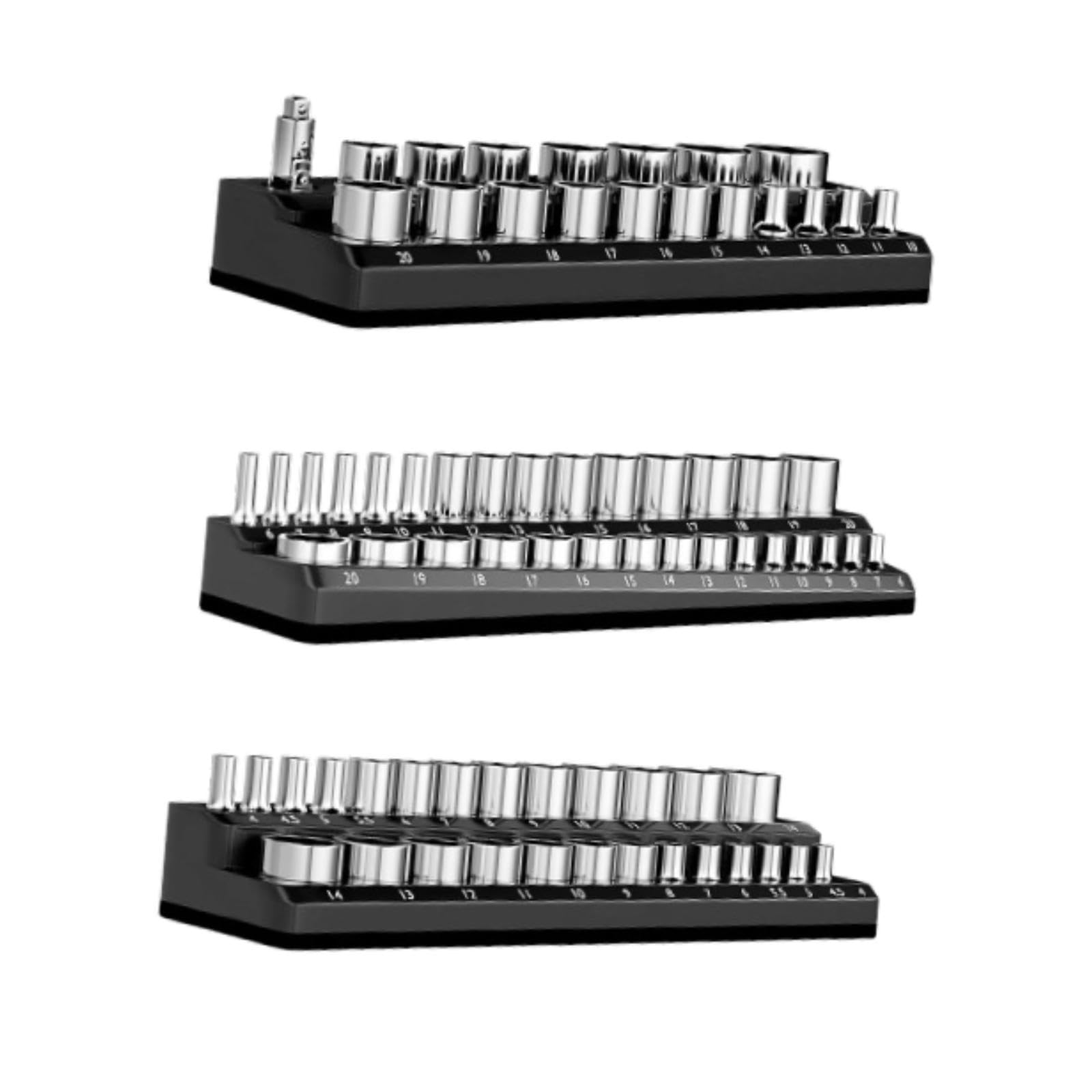 3Pcs Socket Organizers Portable Multifunctional Easy to Organize Effectively Socket Holders Kit Accessories for Tool Drawer, Black Metric