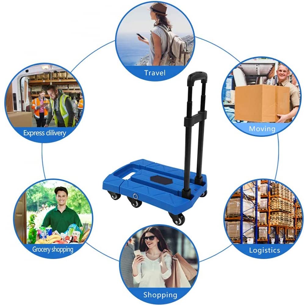 NOVSKI Carrello Pieghevole, Portata 400 kg Carrello portabagagli Portatile a 6 Ruote con Maniglia Regolabile per Magazzino e Fabbrica