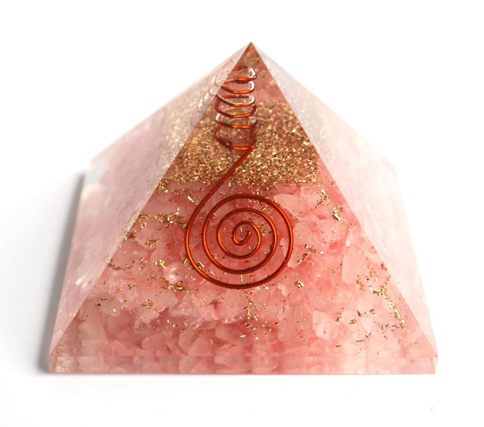 REBUY Quartz Orgone Pyramid Orgonite Crystal Healing Stone for Home and Office Decor (40mm, Rose)