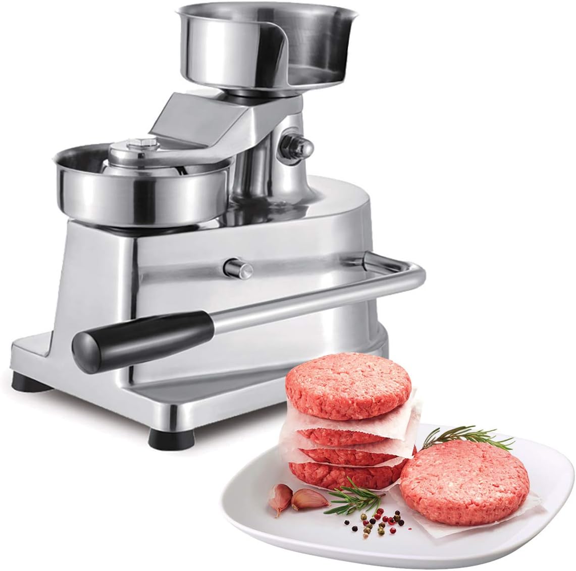 ALDKitchen Hamburger Press | Meat Patty Making Tool | Stainless Steel | Commercial Use | + 500 Pcs Paper Sheet Set for Free (4-inch)