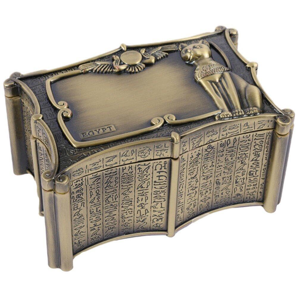Boîte-cadeau vintage égyptien Bastet chat en métal pour offrir un écrin antique