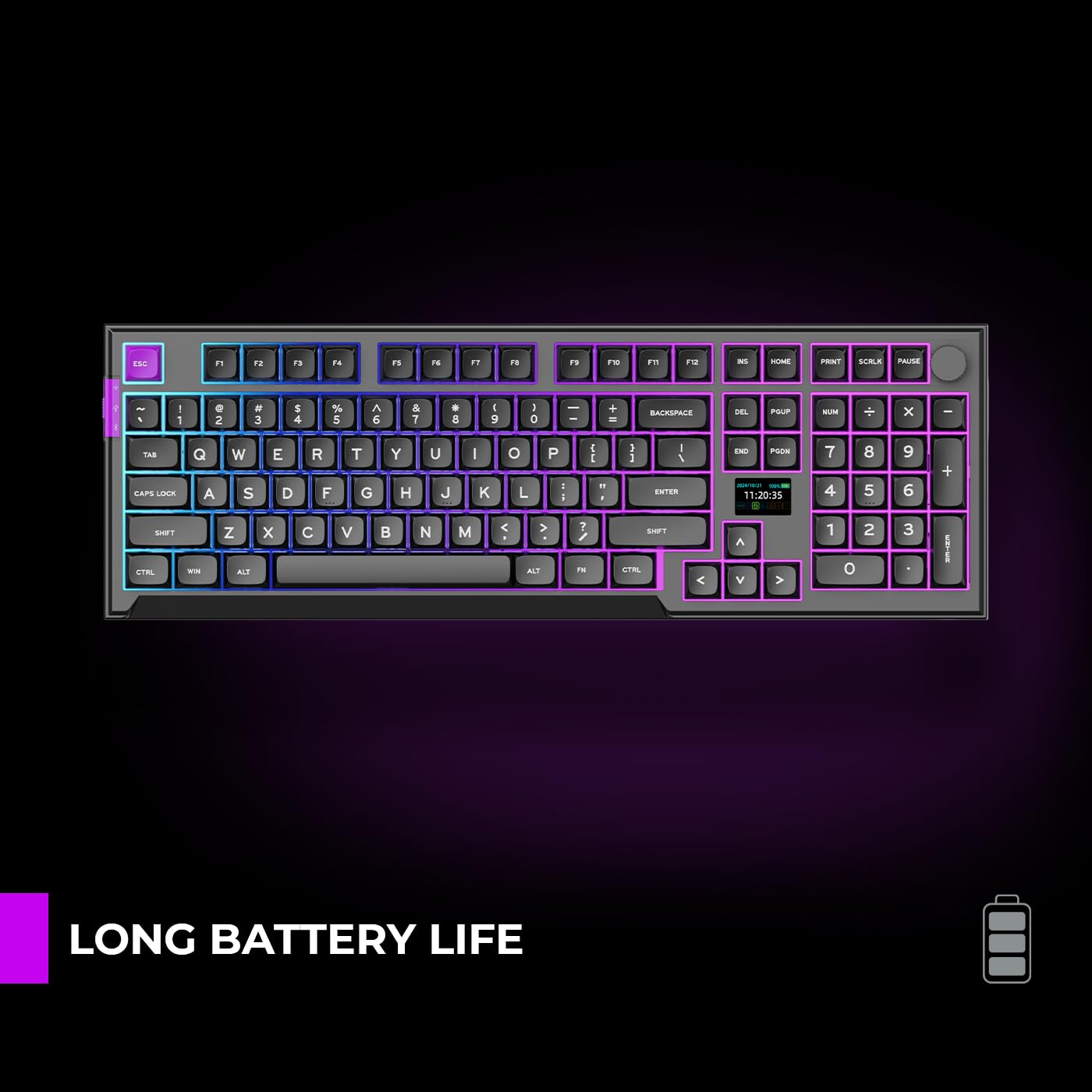 PREYON Klawiatura Mechaniczna Gamingowa Bezprzewodowa i USB Keyboard do Komputera PC RGB Numpad QWERTY 2,4 GHz USB Ciche Klawisze 800h Bateria Przełączniki Red - Silent Claw