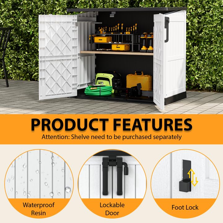 Image of LHBcraft Outdoor Storage Cabinet 36 Cu Ft with Lockable Doors, Waterproof Outdoor Storage Box for Patios,Portable Horizontal Resin Storage Shed, Easy to Assemble
