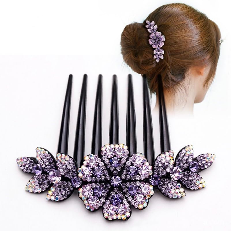 2Pcs Rhinestone Flower Hair Combs