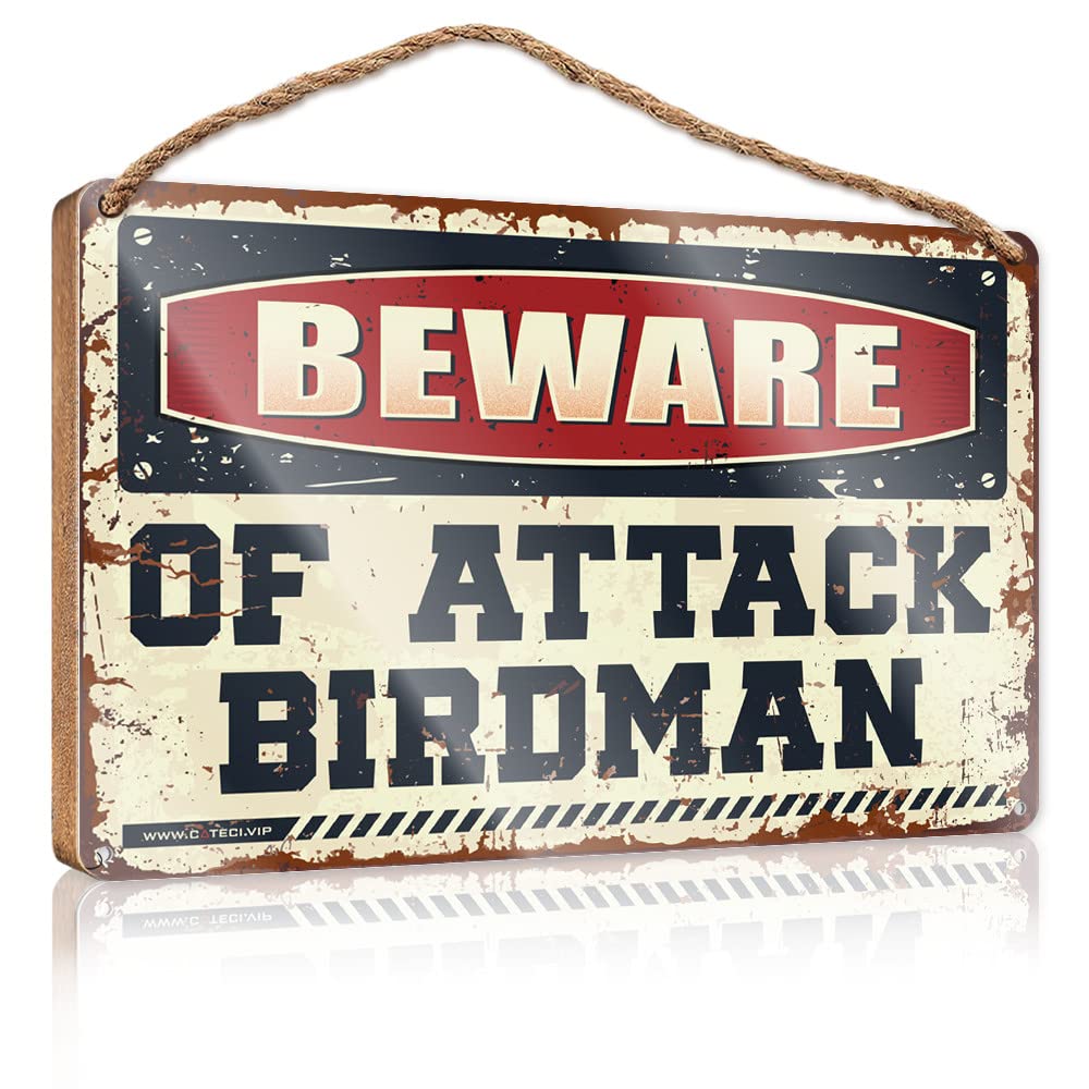 DTHA Spring Signs For Home Decor Beware Of Attack Birdman Wooden Sign Rustic Wood Sign Dorm Room Accessories(23X35CM)