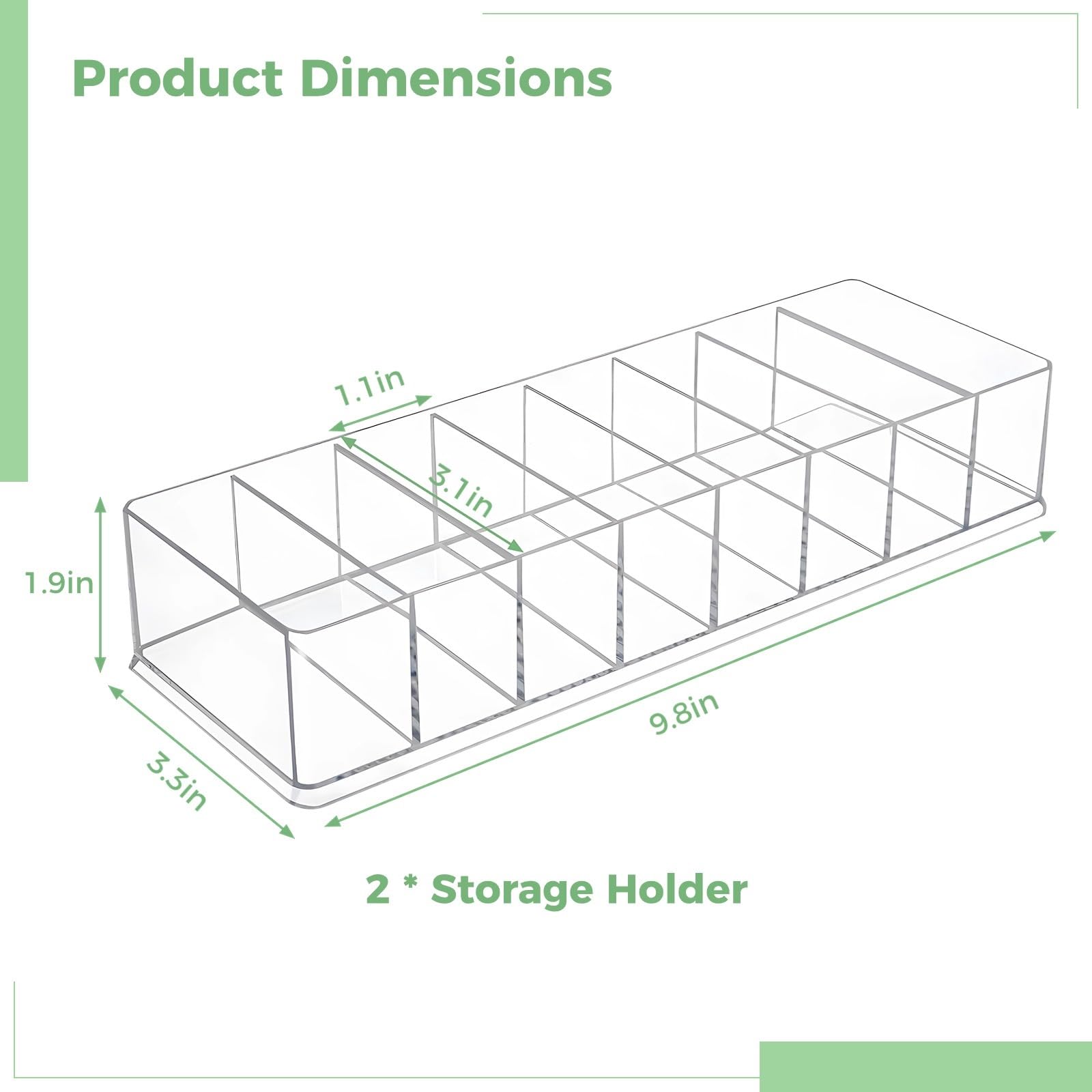 2 organizer per bustine di tè, con 8 scomparti, contenitore trasparente per bustine di tè, contenitore per dispensa, in plastica trasparente, per cucina e ufficio