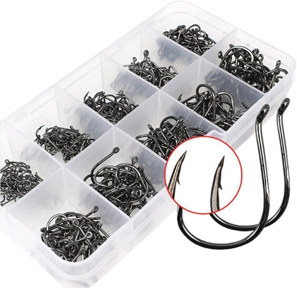 500pcs 10 Different Sizes Fishing Hooks Fish Hooks Fishhooks Sharpened Sharp Fishing Fish Hook Tackle Lure Bait Set Kit