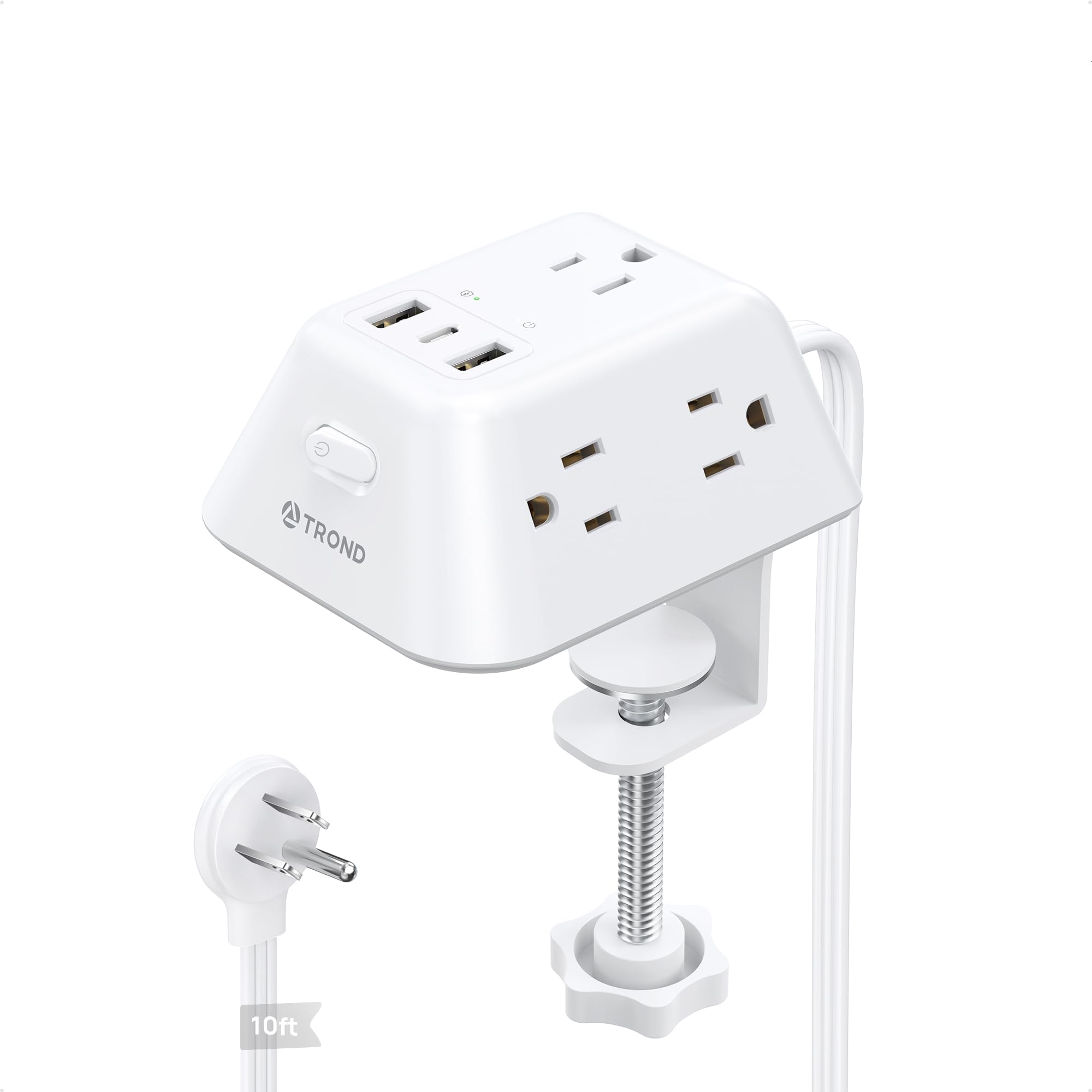Desk Clamp Power Strip, Surge Protector with 5 AC Outlets and 3 USB Ports, Desk Mount Charging Station, Fit 1.97in Tabletop Edge Thick, 10FT Extension