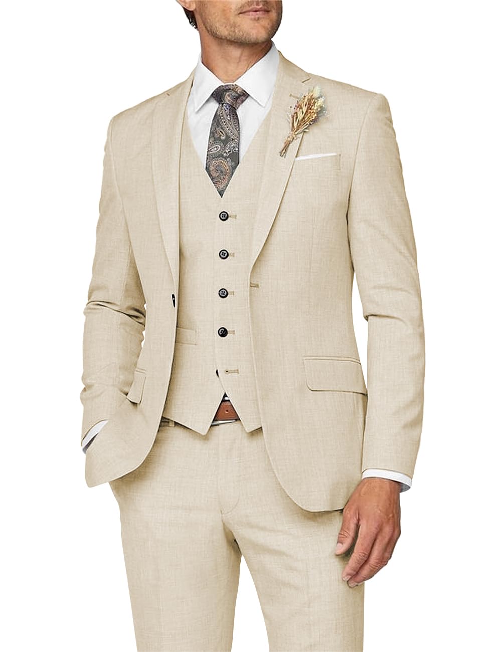 Wangyue Abito da uomo 3 pezzi slim fit per uomo formale abito da lavoro matrimonio sposo ballo smoking cena festa