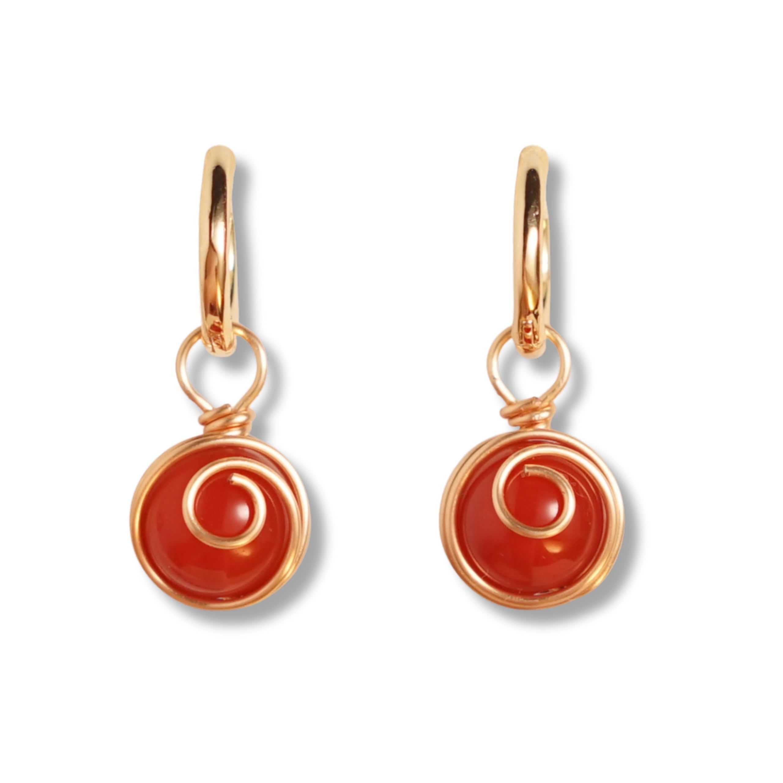 Wire Wrapped Gemstone Drop Earrings | 2-in-1 Convertible Healing Crystal Necklace Set | Handcrafted Boho Jewelry Gift for women | Includes 14K Gold Plated Hoops, Rope Chain & Pendant Bail Carnelian