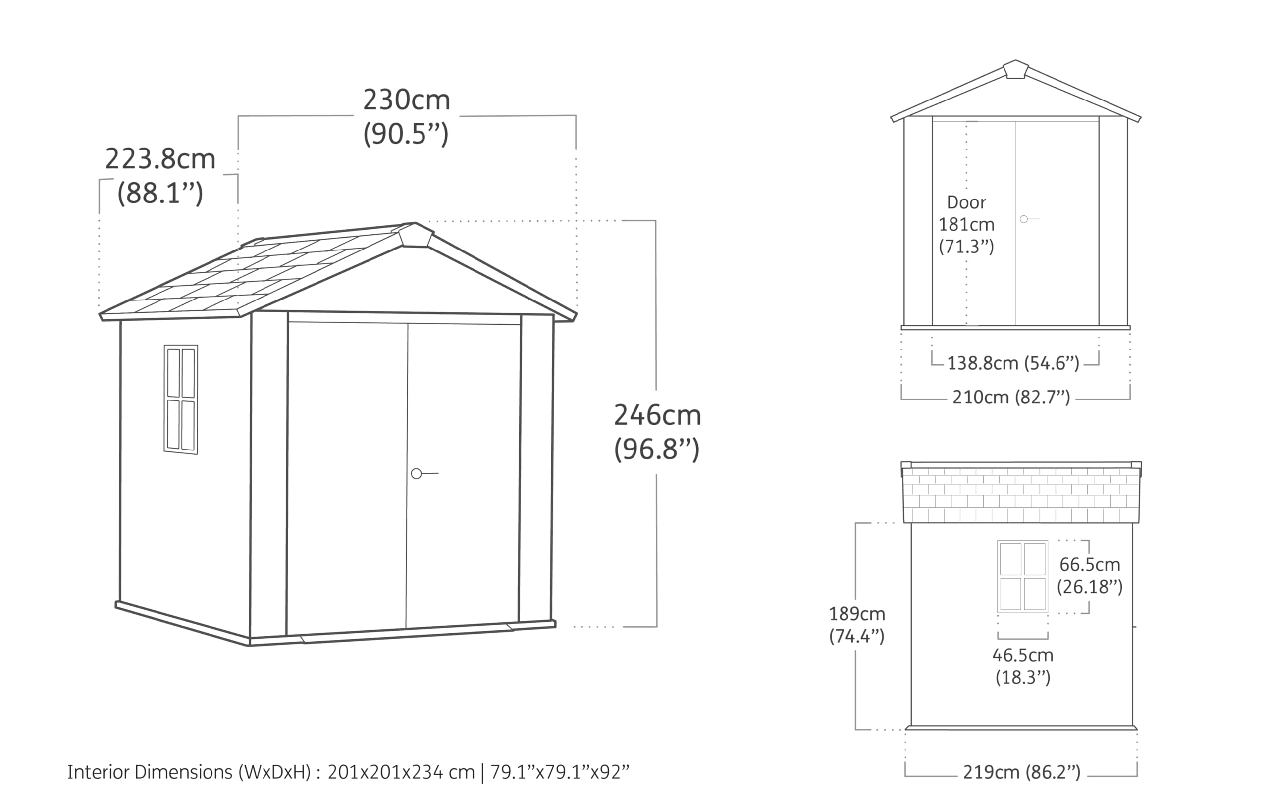 Keter Gerätehaus Newton 757, 223,8 x 230 x 246 cm, 4,4 m², schiefergrau, vielseitig nutzbar, mit Belüftung und abschließbarer Doppeltür