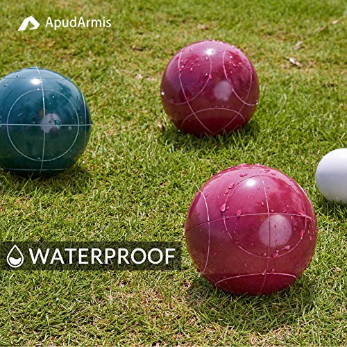 ApudArmis Bocce Balls Set, Regulation Size 100mm Bocce Game for Outdoor/Backyard/Lawn/Beach with 8 PCS 100% Resin Balls / 1 Pallino/Nylon Carrying Case/Measuring Rope (Red,Blue,Green,Yellow) - Thumbnail 3