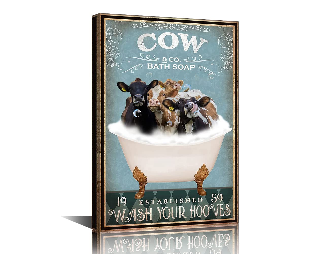 Cow Canvas Art Wall DecorCow Bathroom Decor Funny Bathroom Paintings Modern Home Wall Decor Canvas Wall Art for Living Room Bedroom Office Posters Prints Framed Ready to Hang