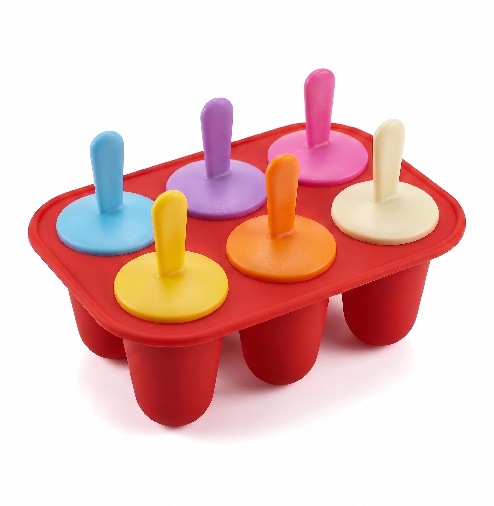 Ice Lolly Moulds, 6 Cavity Ice Lolly Moulds with Sticks and Drip Guards, Reusable Silicone Popsicle Mold for Homemade Food Ice Cream DIY (Red)