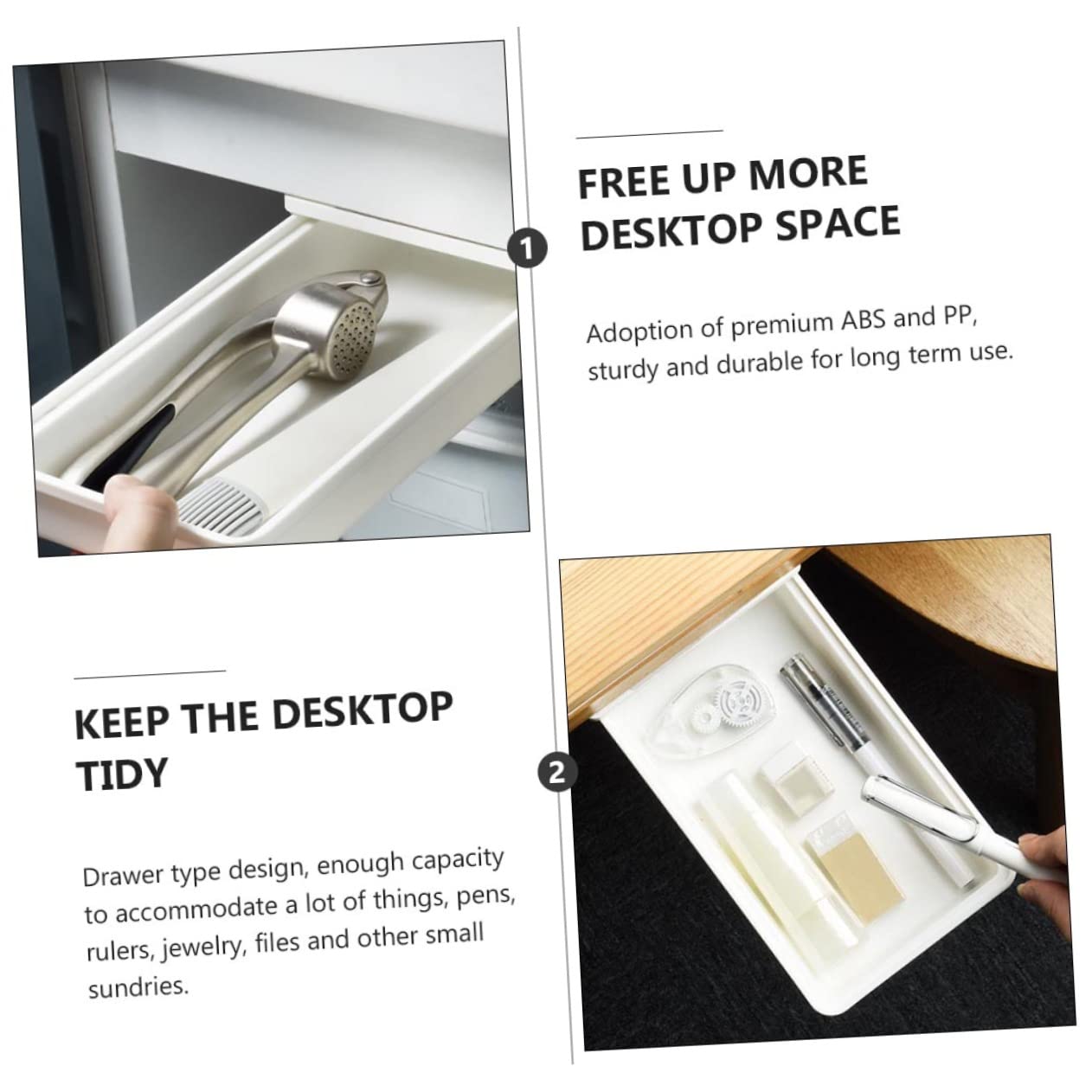 Angoily 2pezzi Sottotavolo Portapenne Estraibile Organizer Per Cancelleria e Articoli Per Ufficio Cassetto Invisibile Resistente e Per Prolungato