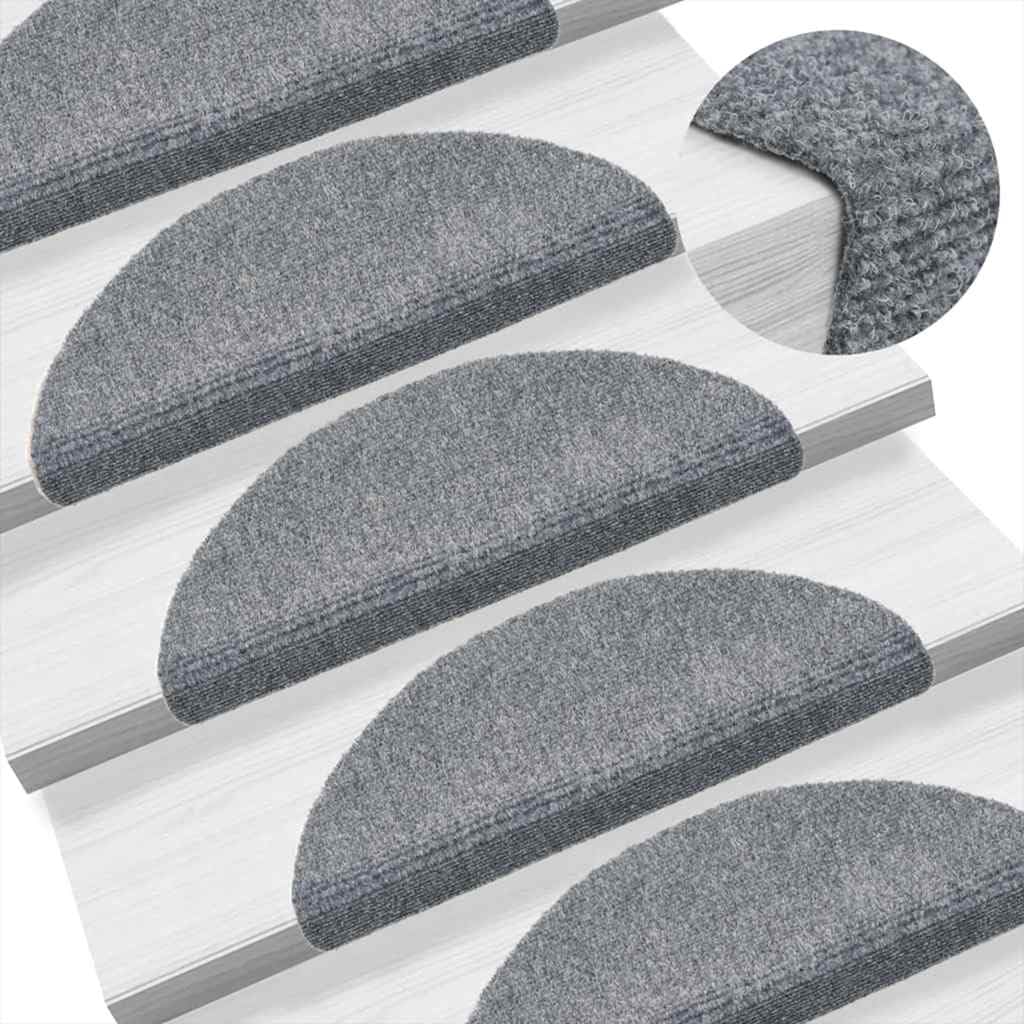 Alfombrillas autoadhesivas para escaleras, 10 unidades, color gris claro, fieltro punzonado, 56 x 17 x 3 cm, antideslizantes, para escaleras de madera con puntos adhesivos