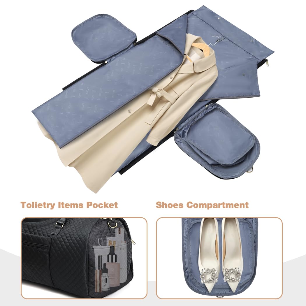 Lekeinchi Bolsa de Transporte de Ropa 2 en 1 | Bolsa de Portatrajes para Trajes y Ropa | Bolsa de Viaje para Negocios, Bodas y Fines de Semana | Cumple con los Requisitos de Las Aerolíneas, Negro