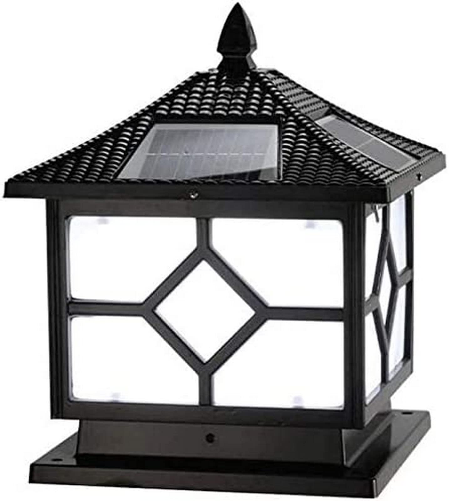Lampa ogrodowa wodoodporna zewnętrzna lampa filarowa chińska kwadratowa solarna lampa słupkowa LED na zewnątrz oświetlenie krajobrazu w stylu japońskim wodoodporne czarne aluminiowe ogrodzenie
