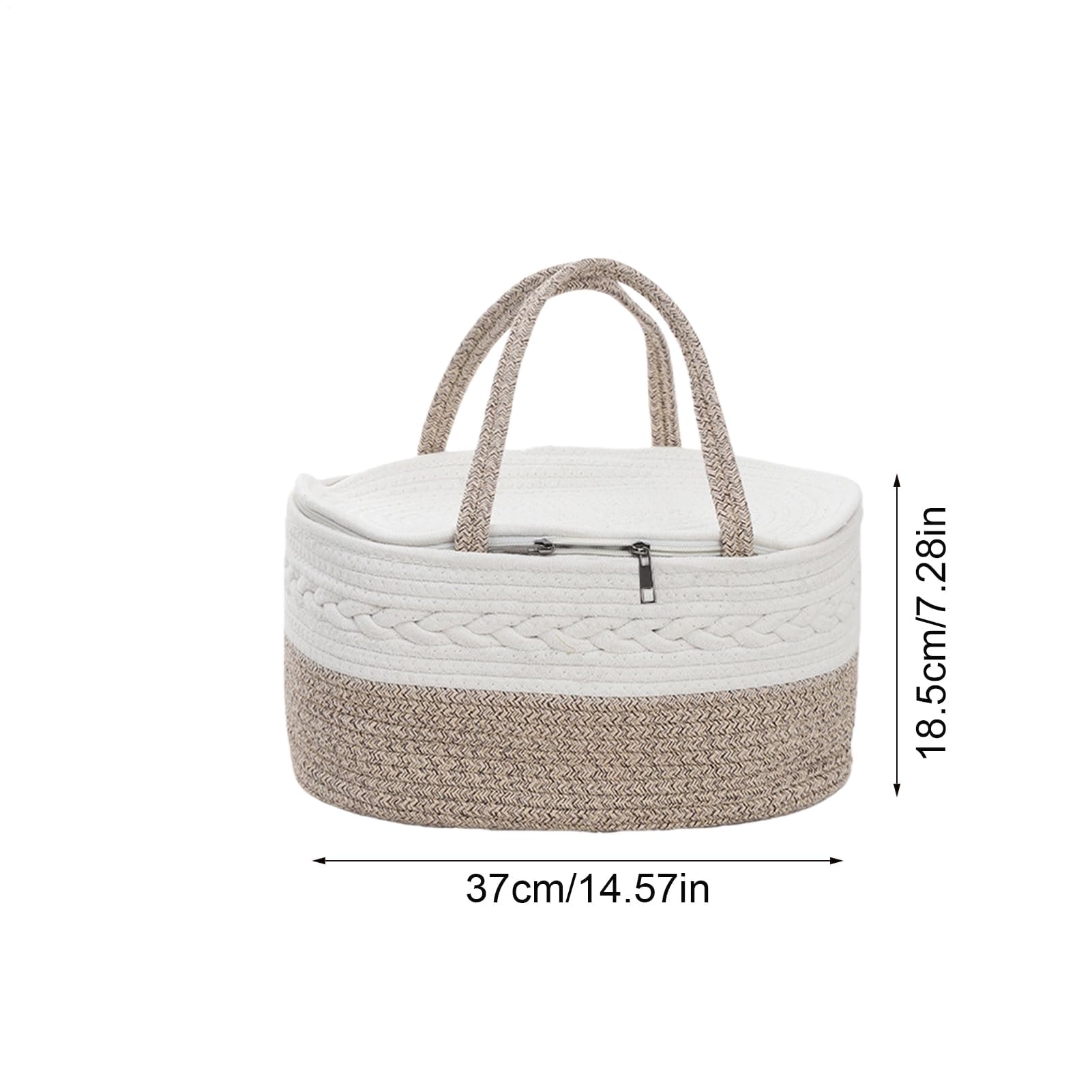Cesta organizadora de pañales, cuerda de algodón con tapa con cremallera, cesta de guardería de gran capacidad con compartimentos intercambiables, diseño portátil, 37 x 26 x 18,5 cm