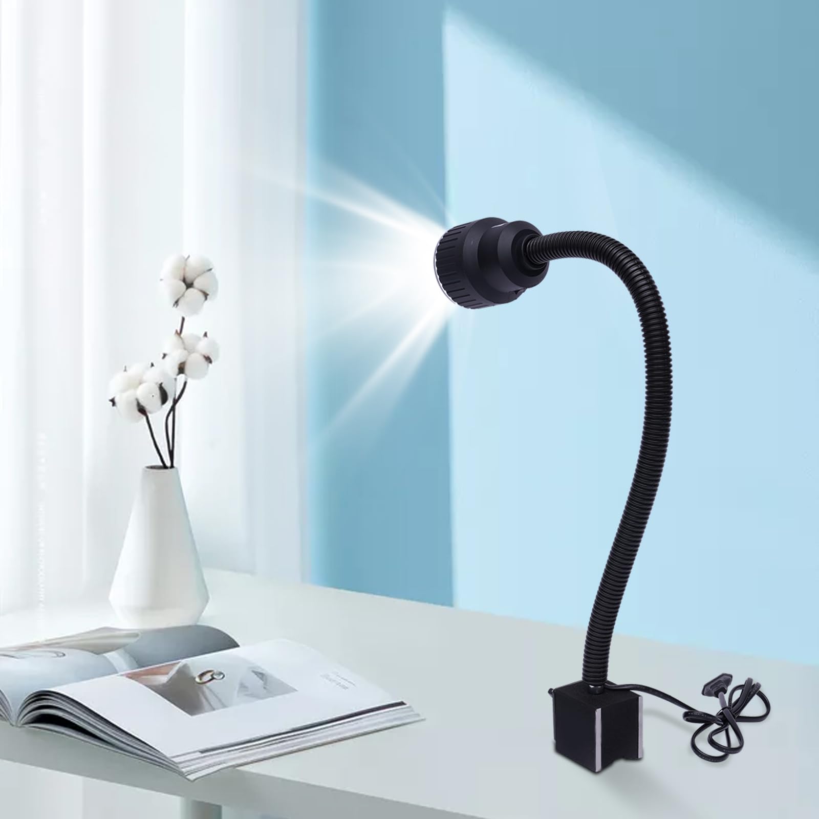 Elastyczne światło typu łabędzia szyja, 10 W, światło robocze LED, światło magnetyczne, tokarka, lampa LED CNC, temperatura barwowa 6500 K, przemysłowa lampa maszynowa, czarna