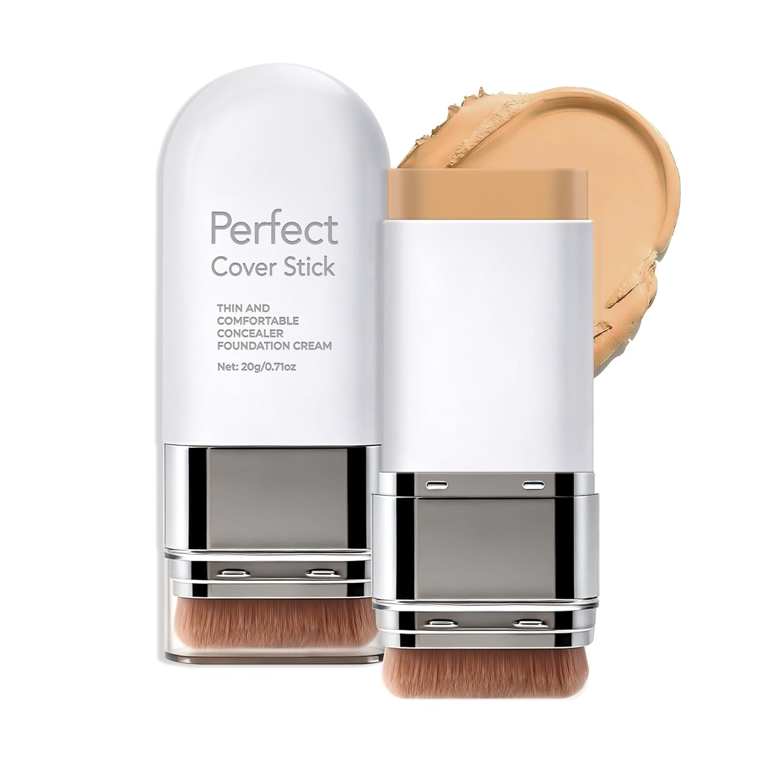 Boobeen 2-in-1 Foundation & Concealer Stick with Brush, High Coverage, Long-Wearing Hydrating