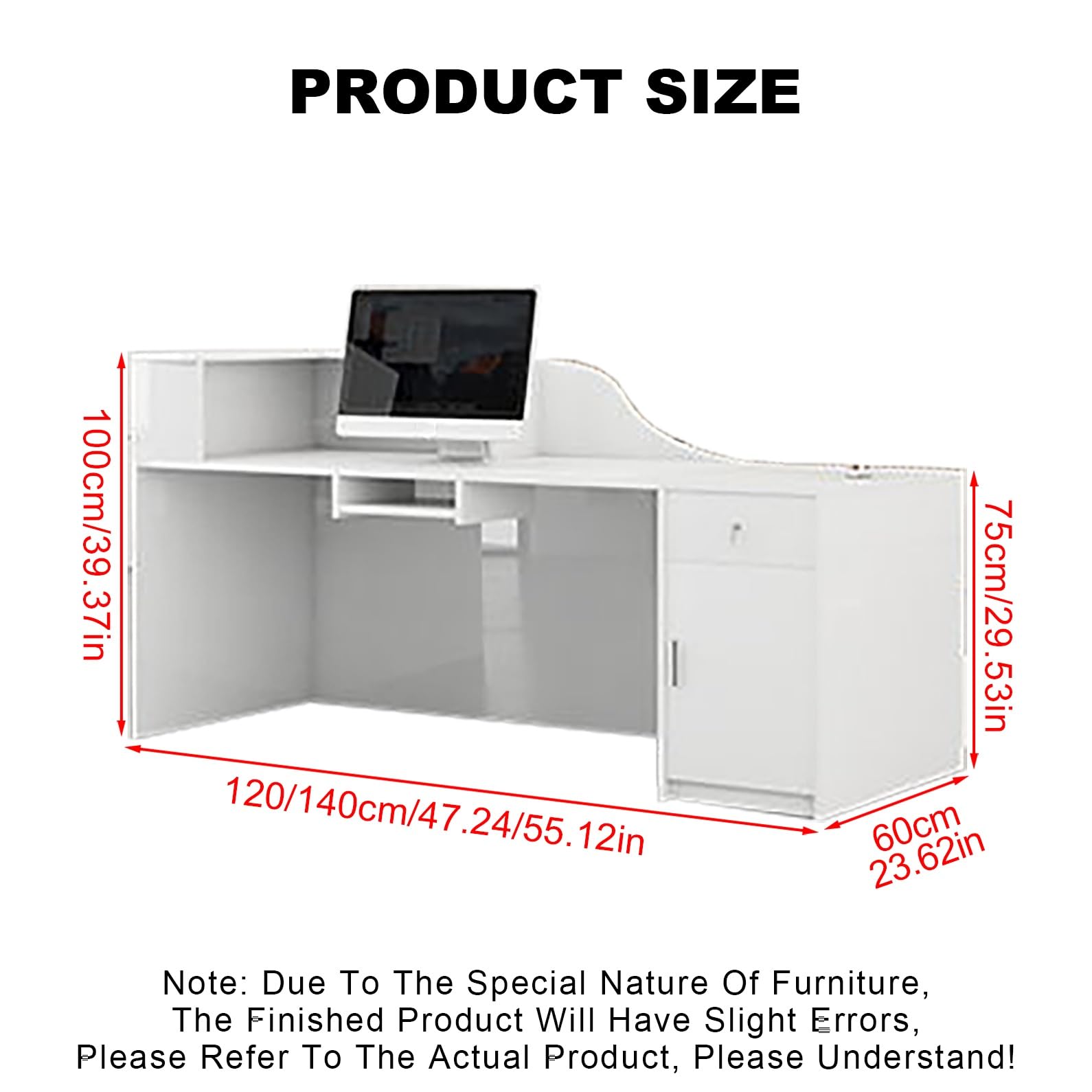 Legno Bancone della Reception,Grande Sportello di Servizio,con Cassetto Bloccabile Vassoio per Tastiera e Luce,per Ufficio Sale Aziendali Hotel.(White Stripes,140x60x100cm)