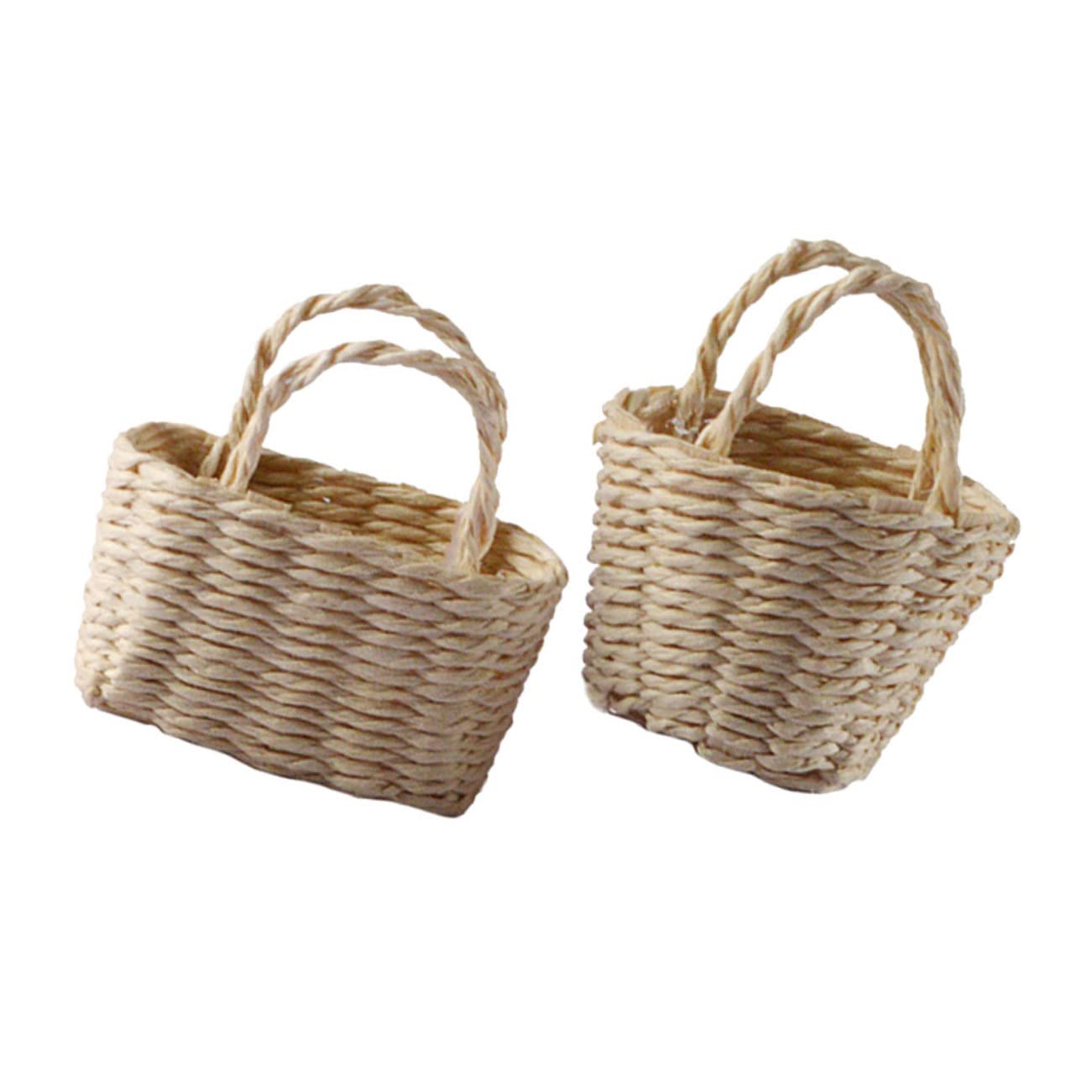 Toyvian 2 Pcs Miniature Storage Basket, Small Bamboo Flower Basket with Handles