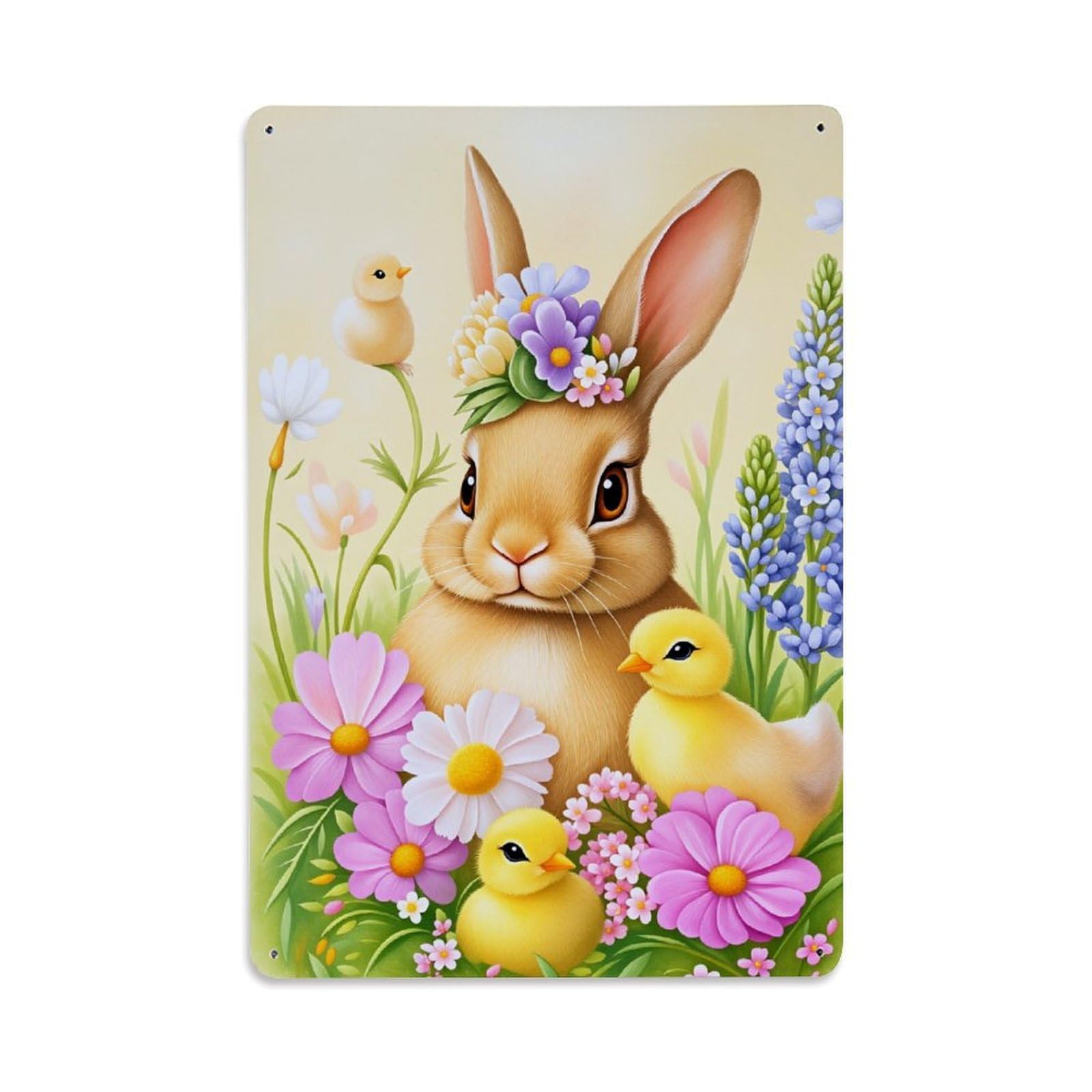 Enderetf Vintage Spring Bunny Flowers Chicks Garden Tin Sign Metal Poster, Home Bar Garage Man Cave Cafe Indoor & Outdoor Wall Decoration 8X12inches