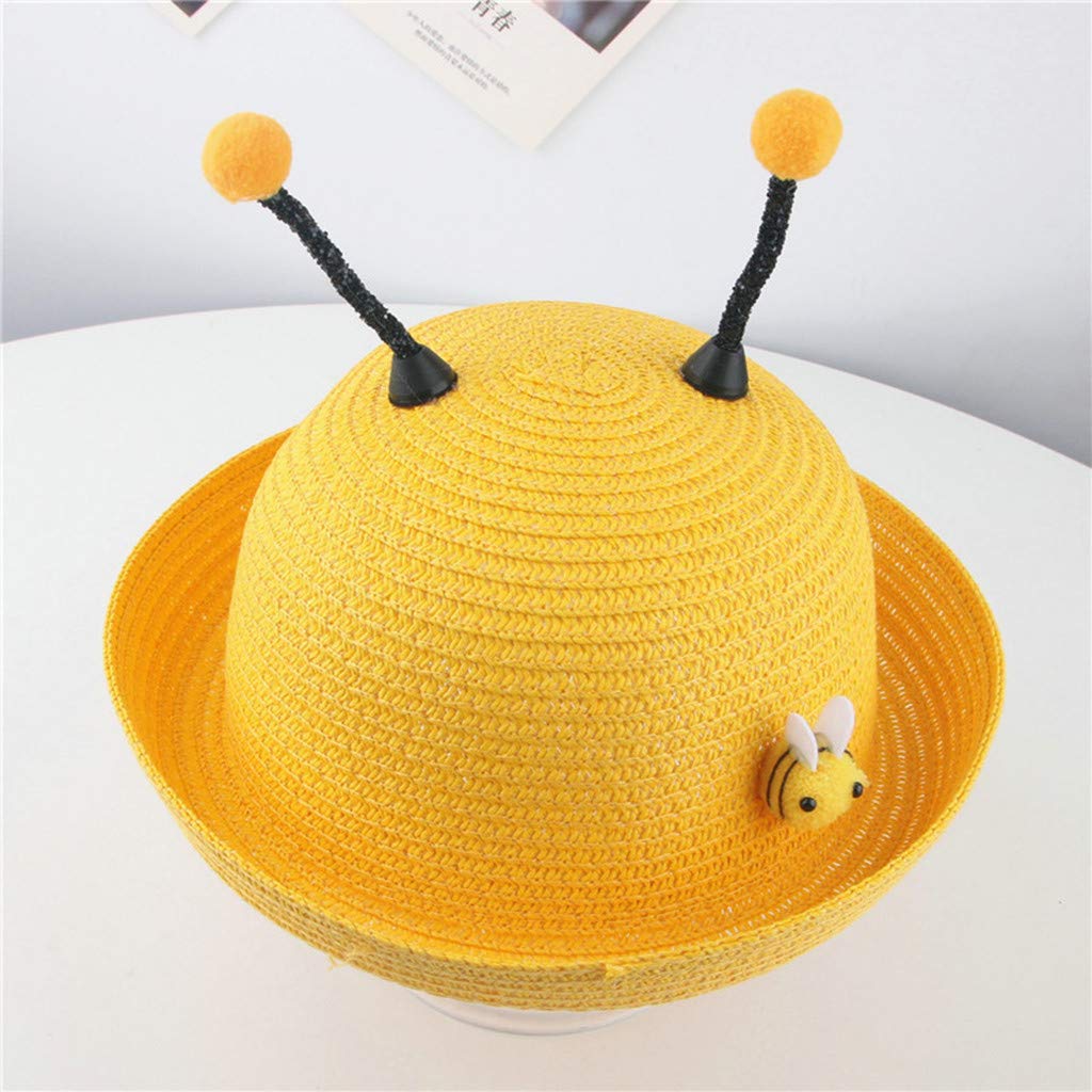 Dipityseren Baby Straw Hat Cute Bee Cartoon Kids Hat Toddler Swim Beach Pool Hat Short Brim,Yellow,Medium