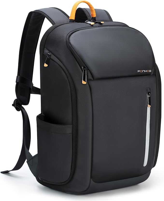 Ponhog Mochila Portátil para Hombre 17.3 Pulgadas - Mochila de Negocios Antirrobo Impermeable 900D con Gran Apertura 180°, Capacidad 30L para Viaje, Trabajo, Commuting, Negro