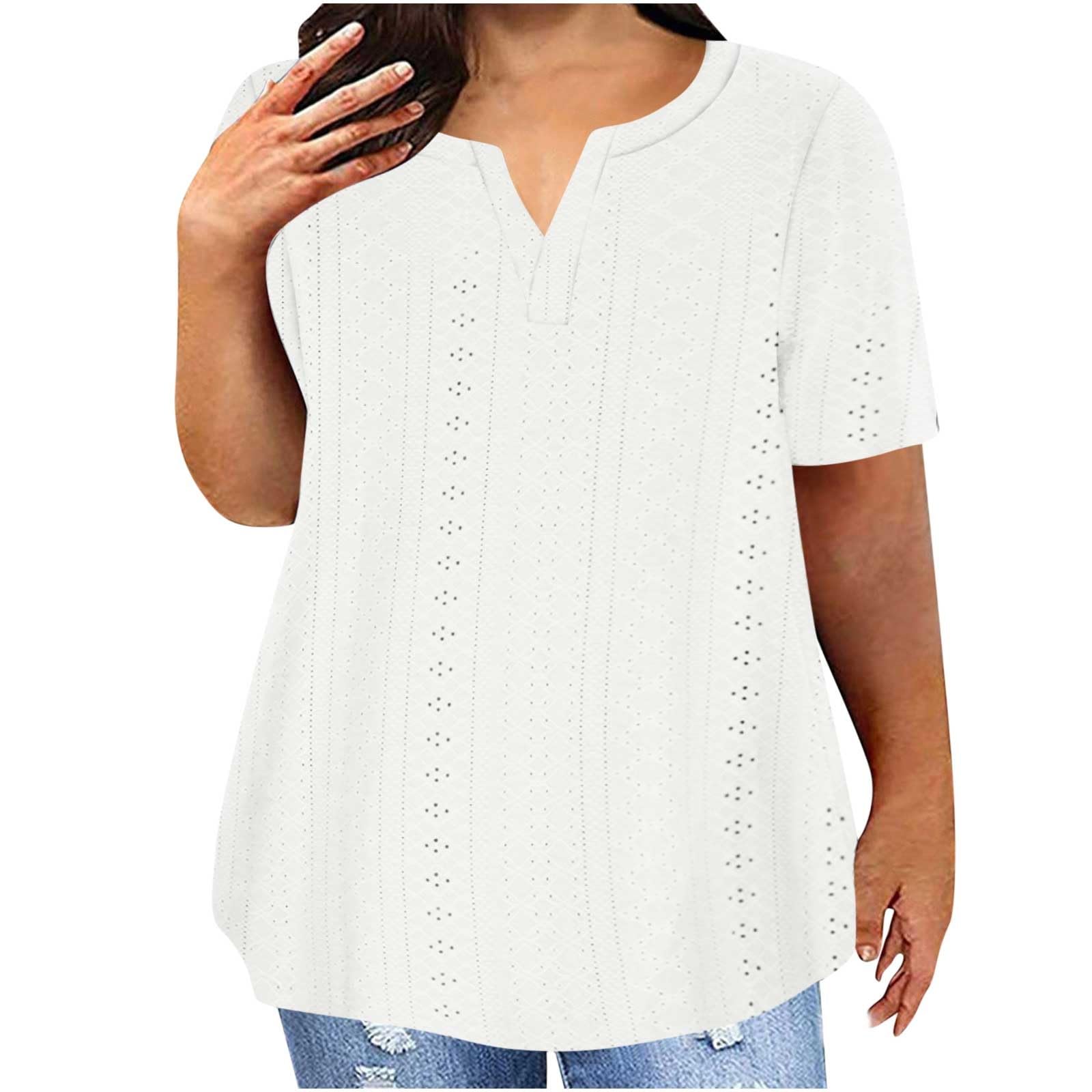 Generic 2024 Camisetas Manga Corta Mujer Blusa Mujer Verano con Cuello en Pico Color Sólido T-Shirt Multicolor Shirt Tallas Grandes Blusa Casual Tops Básica Camiseta Mujer Pullover Blusa Casual Elegantes