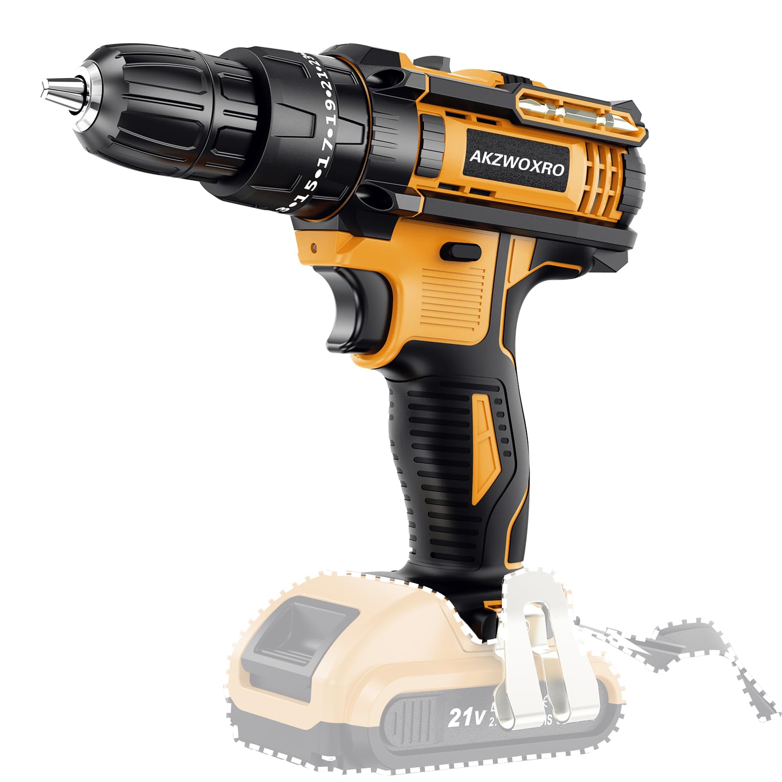 AKZWOXRO 21V Drill Body, Not Including Battery and Charger, Yellow