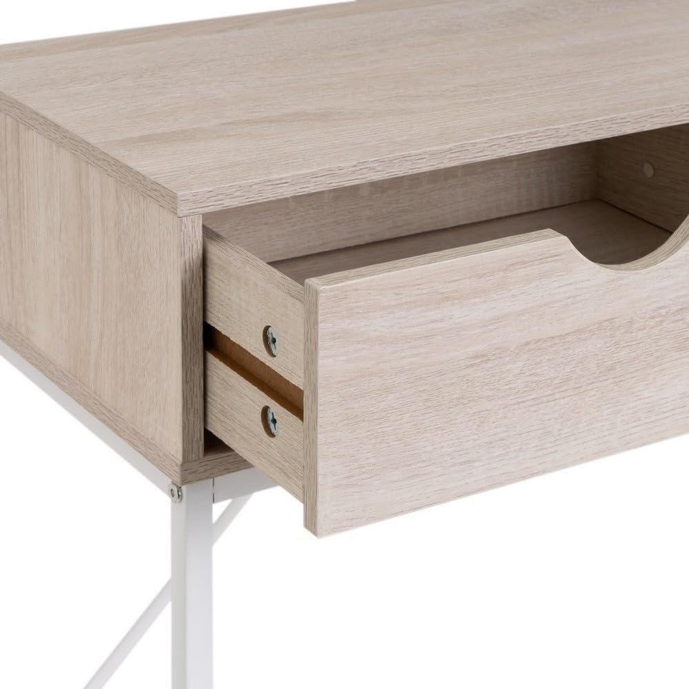 Consola recibidor Urban 2 cajones de metal y madera blanco de 80x30x75 cm | Mueble auxiliar estrecho con 2 cajones y una balda inferior de almacenaje. Para recibidor, entrada o salón
