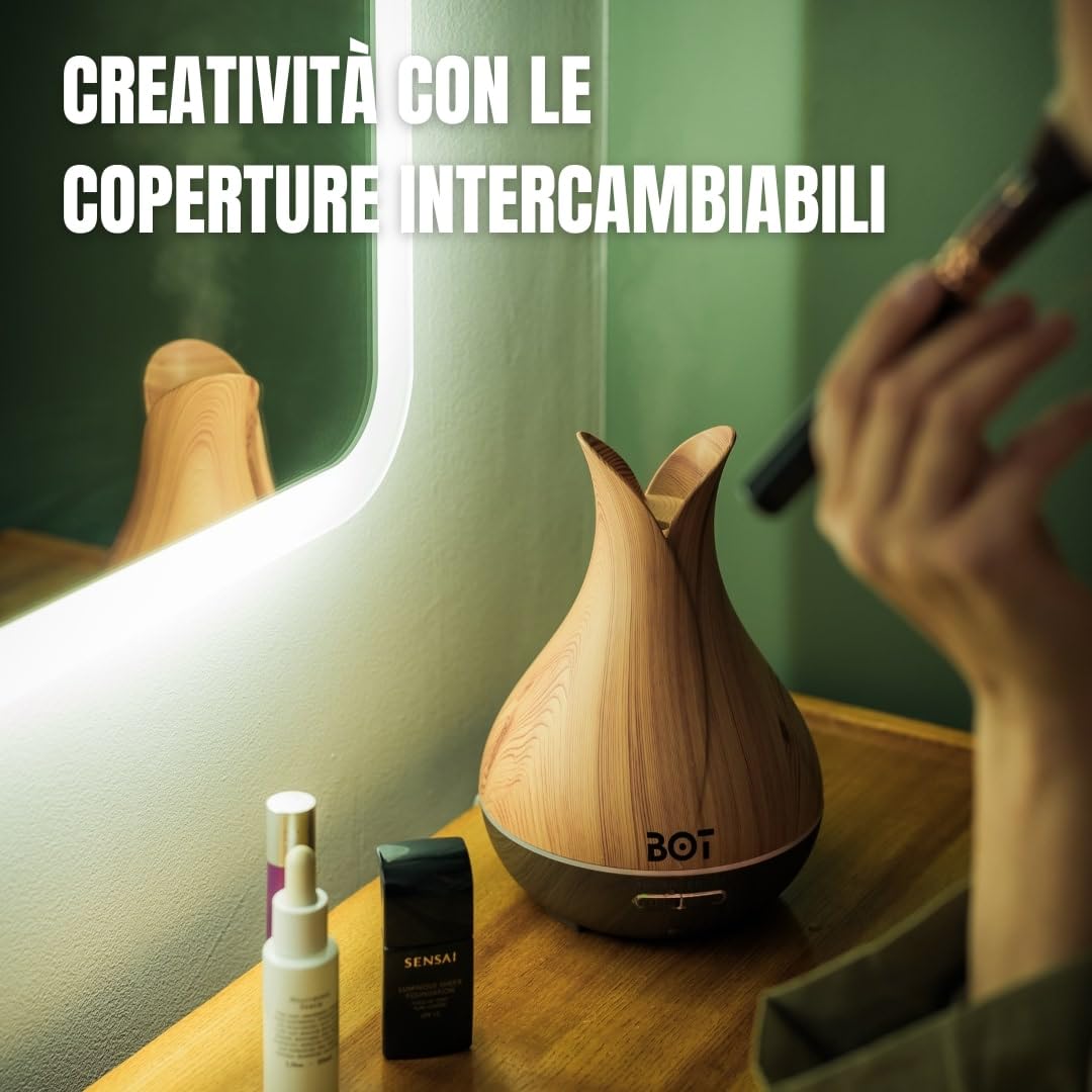 Diffusore di aromi elettrico per oli essenziali con Alexa e Google Home. 4 in 1 lampada profumata decorativa, purificatore d'aria e umidificatore per camera da letto, ufficio, yoga (legno scuro)