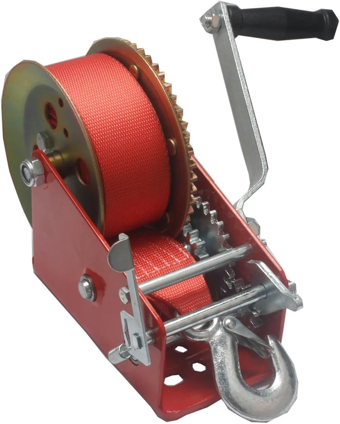 Power Hand Winch Puller 3000 Pound Hand Winch Manual Winch, Spray-moulded Red Coloured Galvanized Nylon Rope Winch for Motor Hoisting, Shafts and Gears