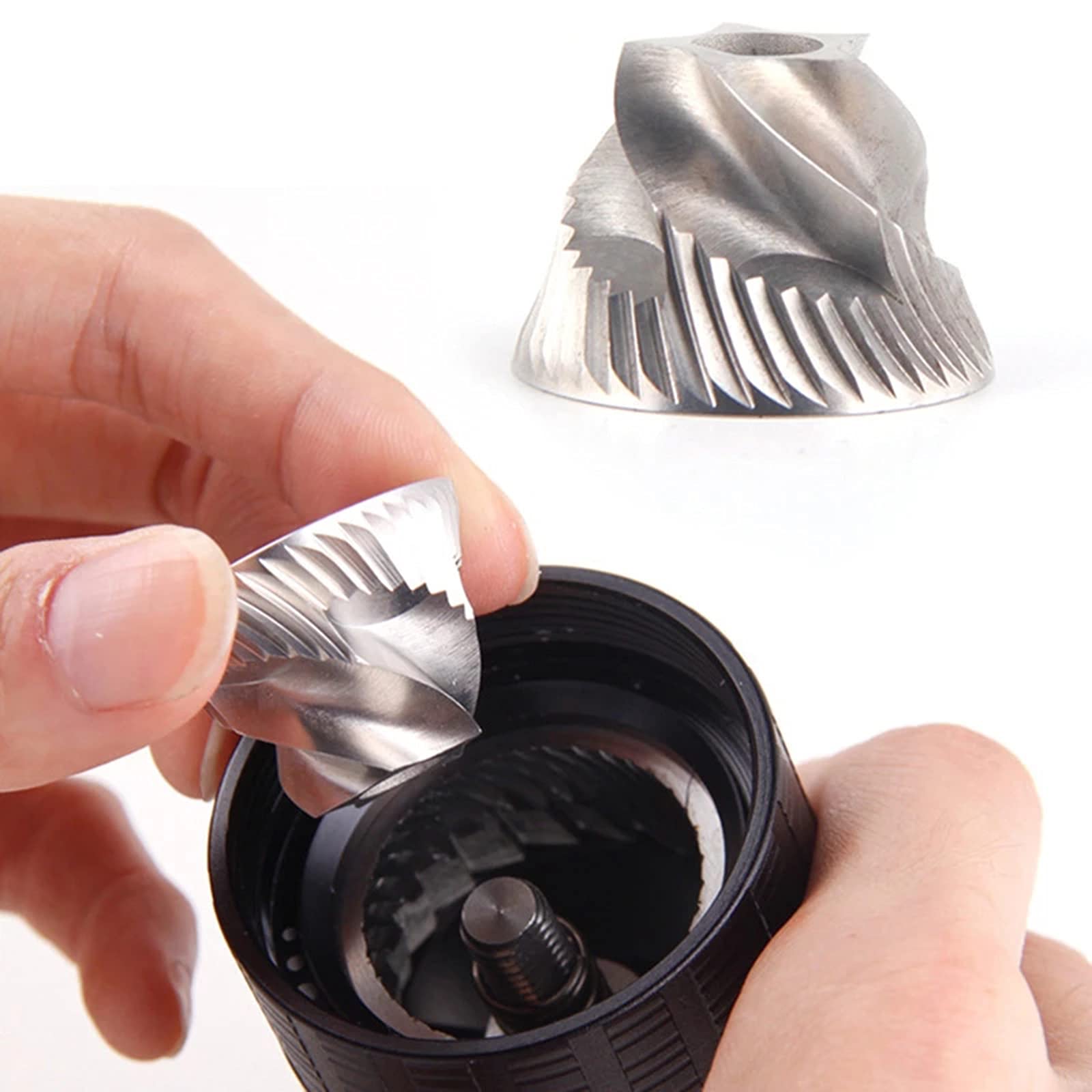 Molinillo De Cafe Mini Acero Inoxidable Molino Manual De Las Amoladoras De Las Rebabas del Grano De Café, Fresa Cónica del Pentágono, Ajuste Fino Numérico Ajustable Molinillos De Cocina,Negro