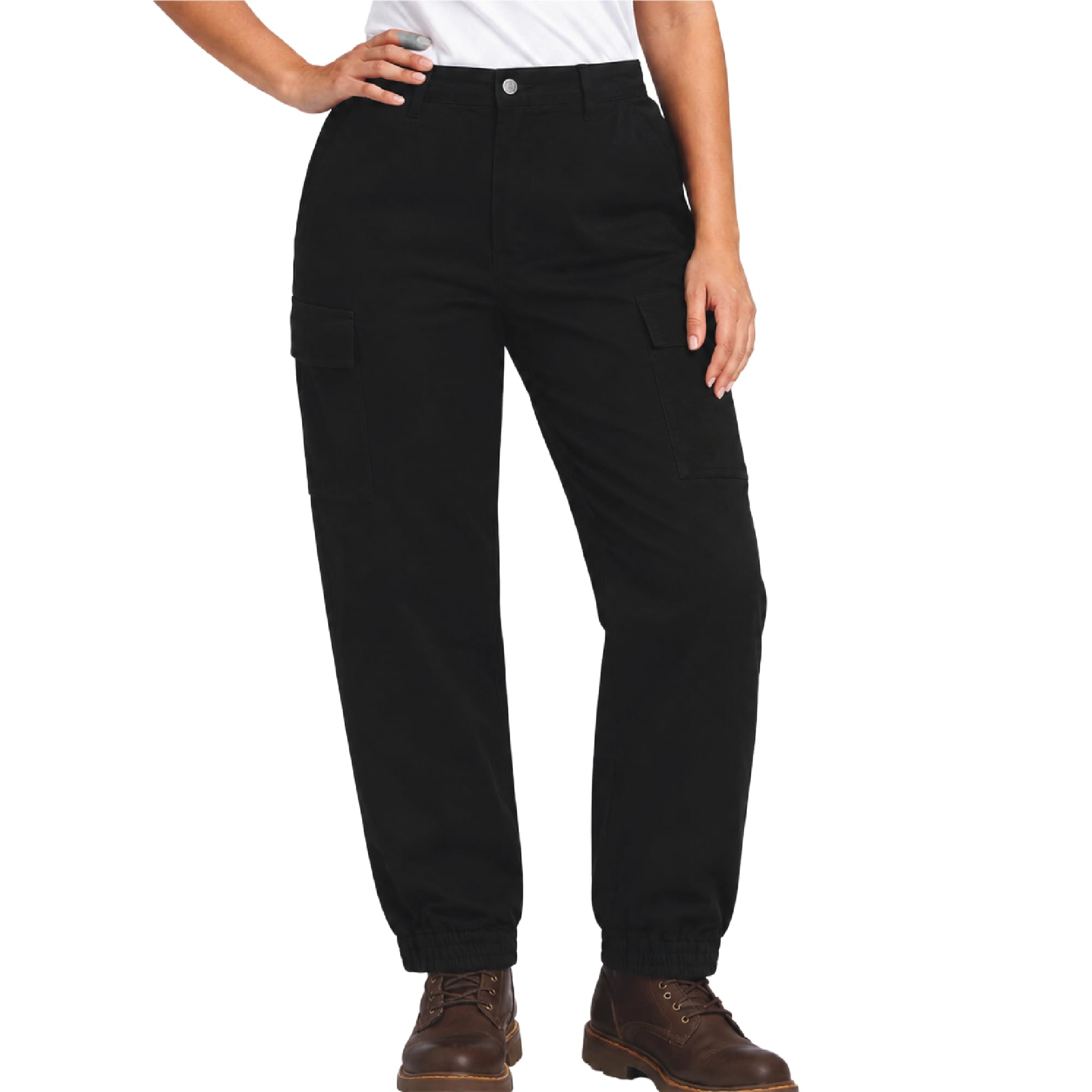 Womens Plus Size High Waist Cotton Cargo Joggers with Pockets | Cut for Curves With an Elastic Back Waist, Tapered Jogger Leg and Elastic Ankle Cuff, Roomy Cargo and Slash Storage