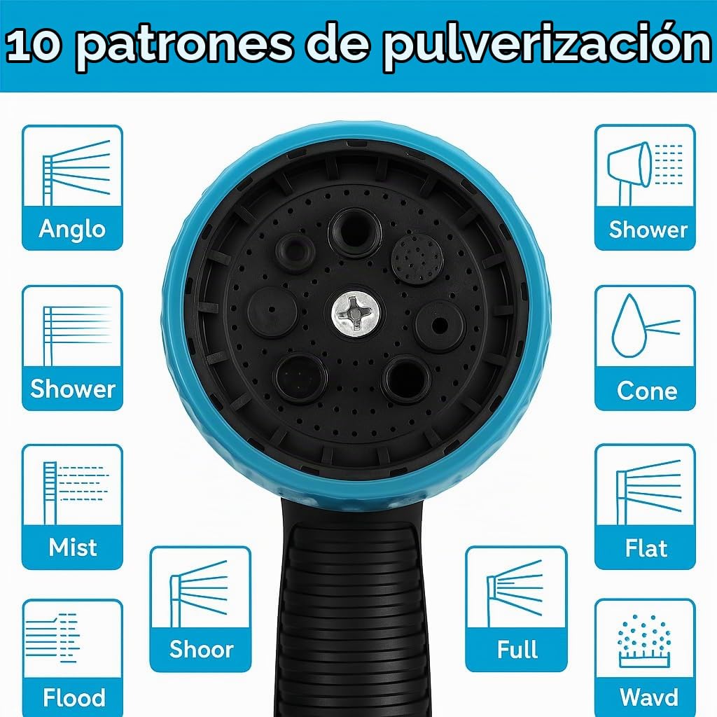 Manguera Extensible Jardín 22,5 m / 75 FT, Manguera Flexible Antitorsión con Látex 3 Capas y Tejido 3750D, Pistola de Riego 10 Funciones, Conectores Metálicos, Bolsa y Gancho