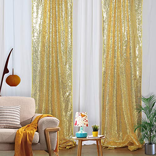 2FTx8FT Sequin Backdrop Panels Gold Sequin Curtains Backdrop Glitter Backdrop for Drapes Gold