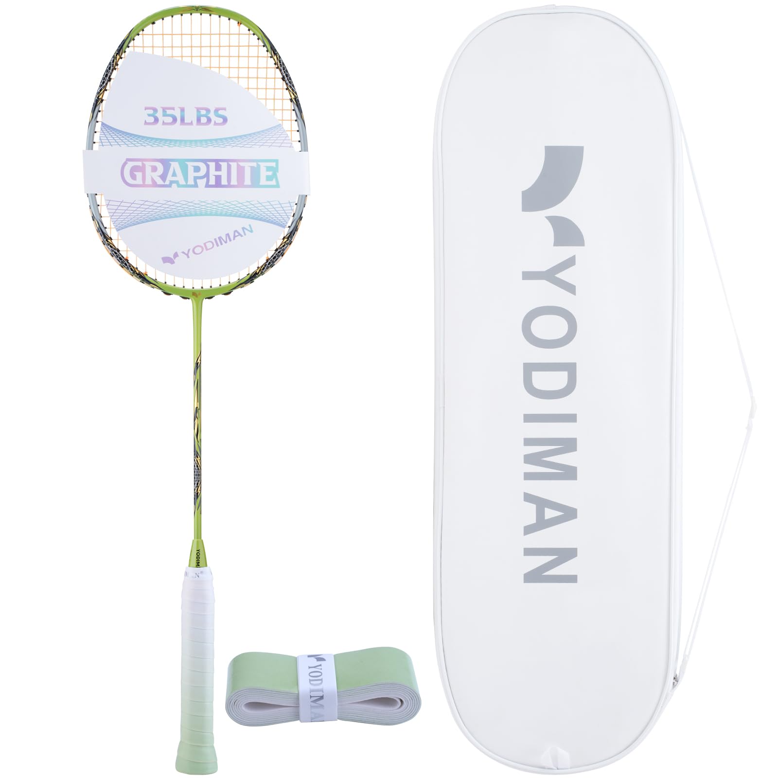 YODIMAN Raquette de Badminton Pro Ultra-Légère, Cadre 1200T Carbone (35 lbs), Tige M55J Graphite, Cordon 0,68mm – Competition