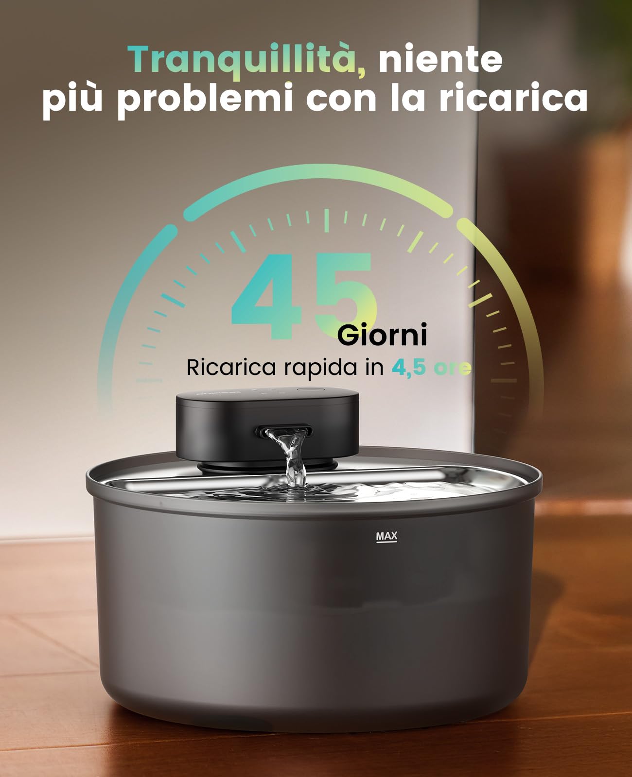 oneisall Fontana per gatti senza fili da 3,2L, fontana con sensore | ultra silenziosa a 20dB, batteria ricaricabile da 4000mAh, vaschetta in acciaio inossidabile, pulizia senza sforzo, senza BPA